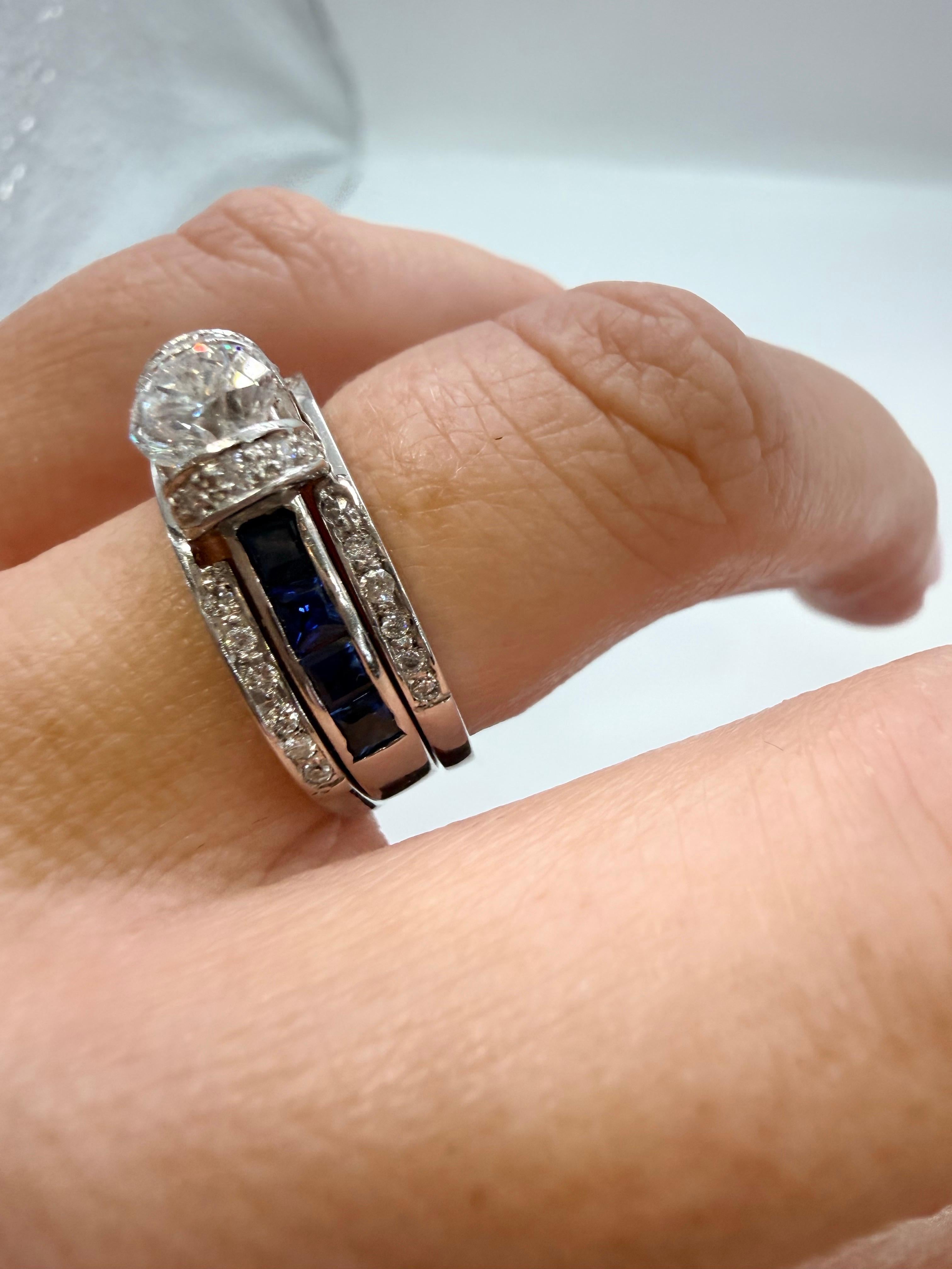 1ct Trois bagues en une Bague de fiançailles saphir diamant 14KT en vente 3