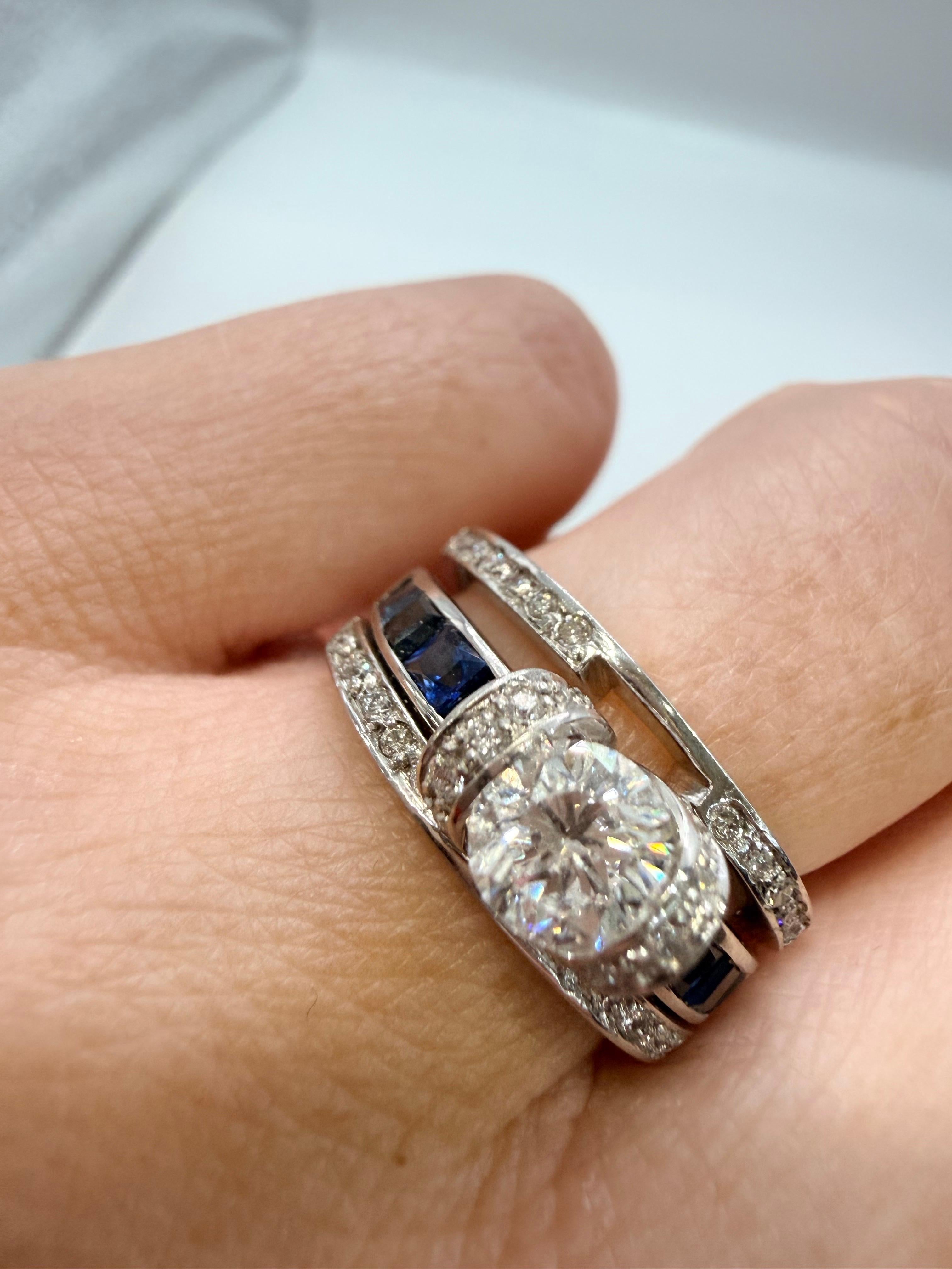 1ct Trois bagues en une Bague de fiançailles saphir diamant 14KT en vente 4