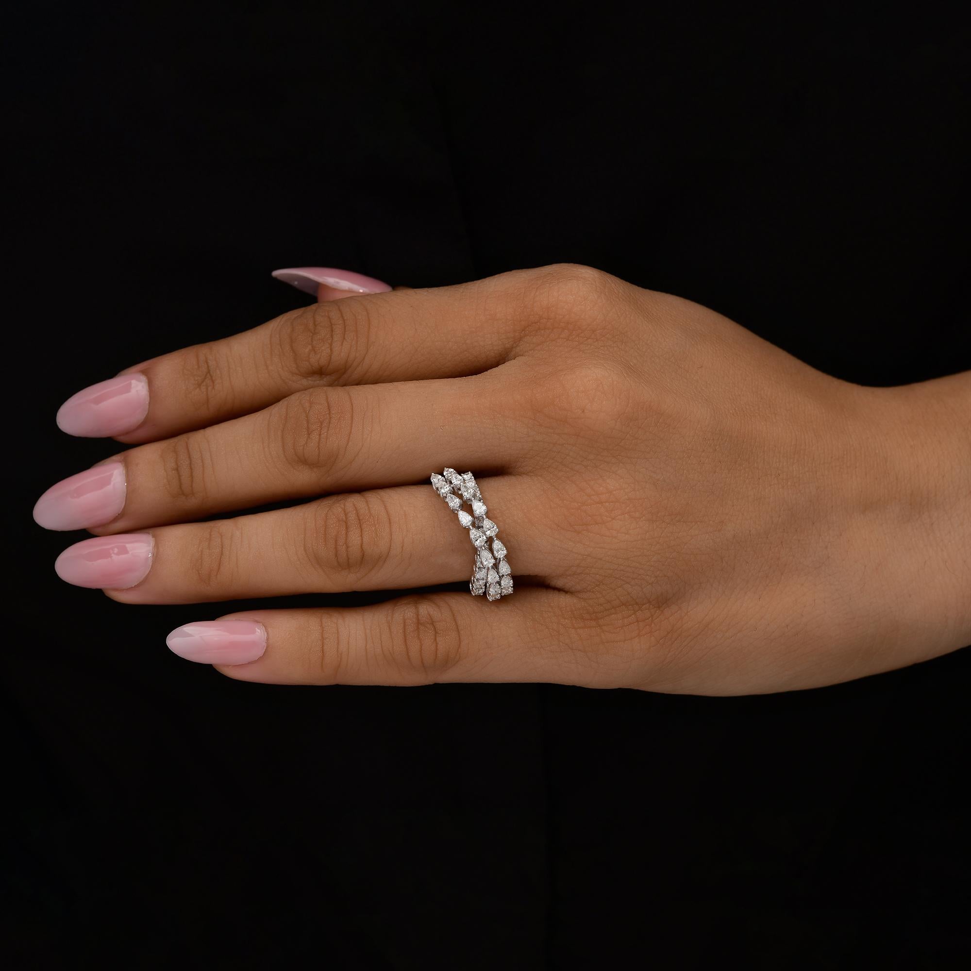 En venta: 1Ct Triple Fila Pera Diamante Brillante Anillo Apilable Oro 18k Joyería Fina  2