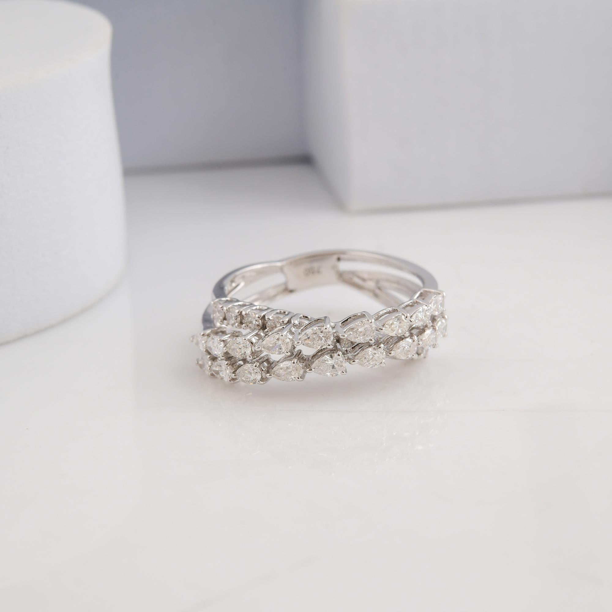 En venta: 1Ct Triple Fila Pera Diamante Brillante Anillo Apilable Oro 18k Joyería Fina  4