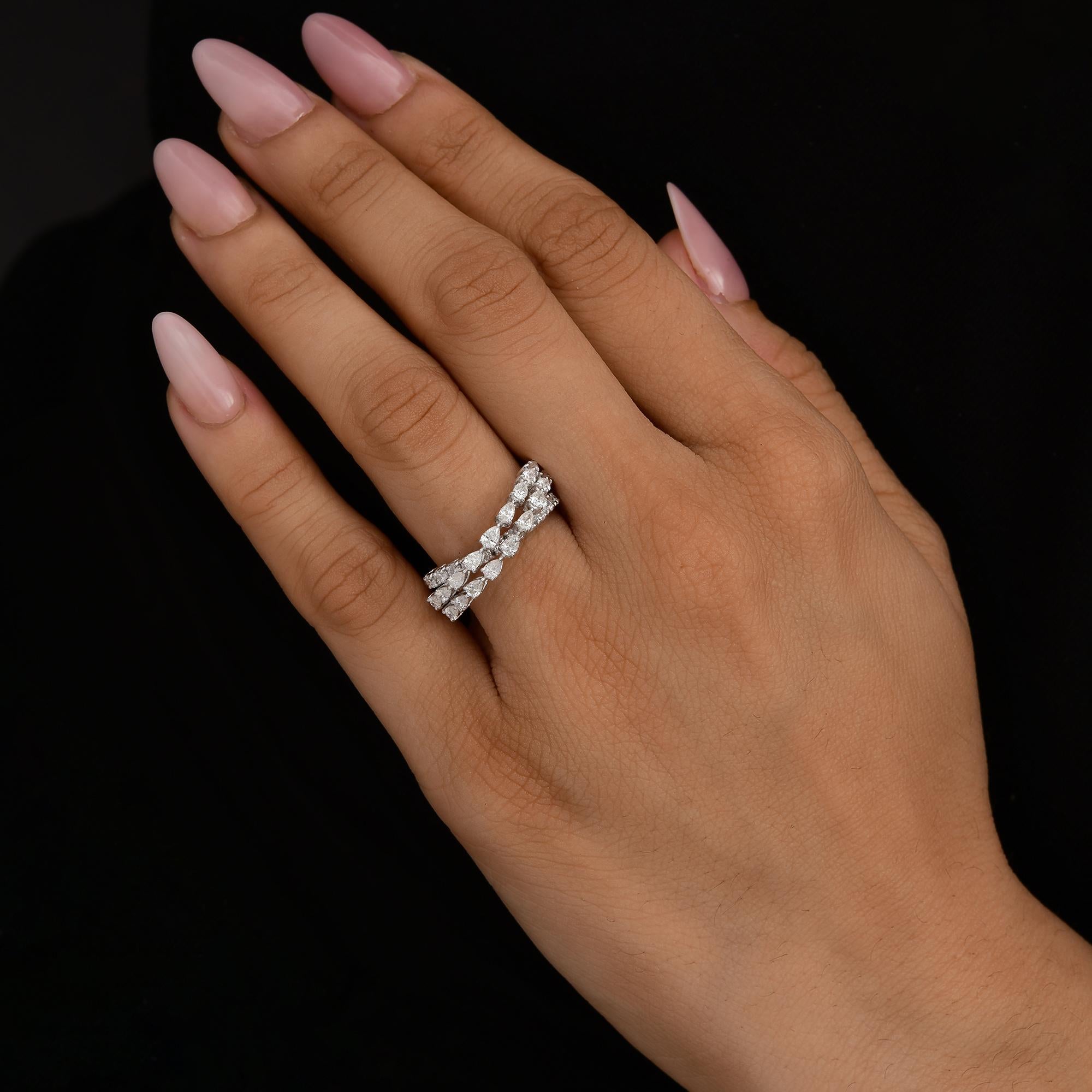 En venta: 1Ct Triple Fila Pera Diamante Brillante Anillo Apilable Oro 18k Joyería Fina  5