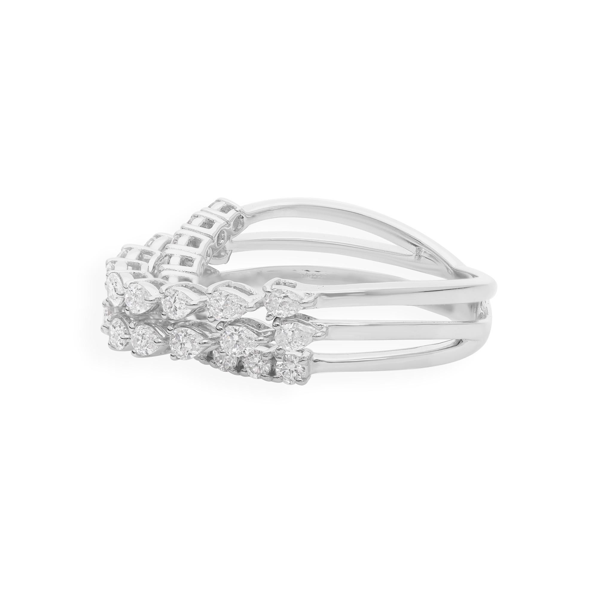 En venta: 1Ct Triple Fila Pera Diamante Brillante Anillo Apilable Oro 18k Joyería Fina  7