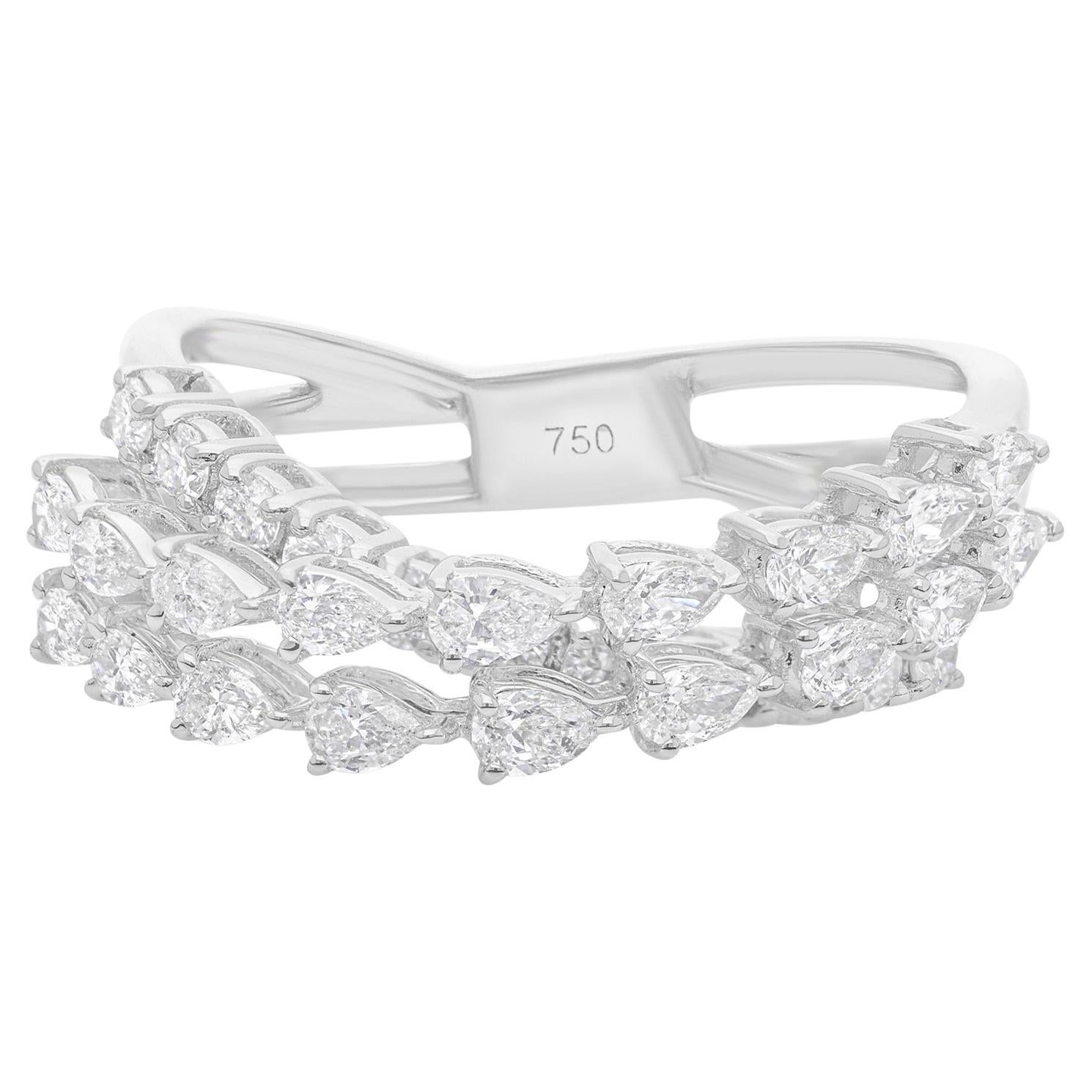 En venta: 1Ct Triple Fila Pera Diamante Brillante Anillo Apilable Oro 18k Joyería Fina