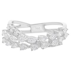 1Ct Triple Fila Pera Diamante Brillante Anillo Apilable Oro 18k Joyería Fina
