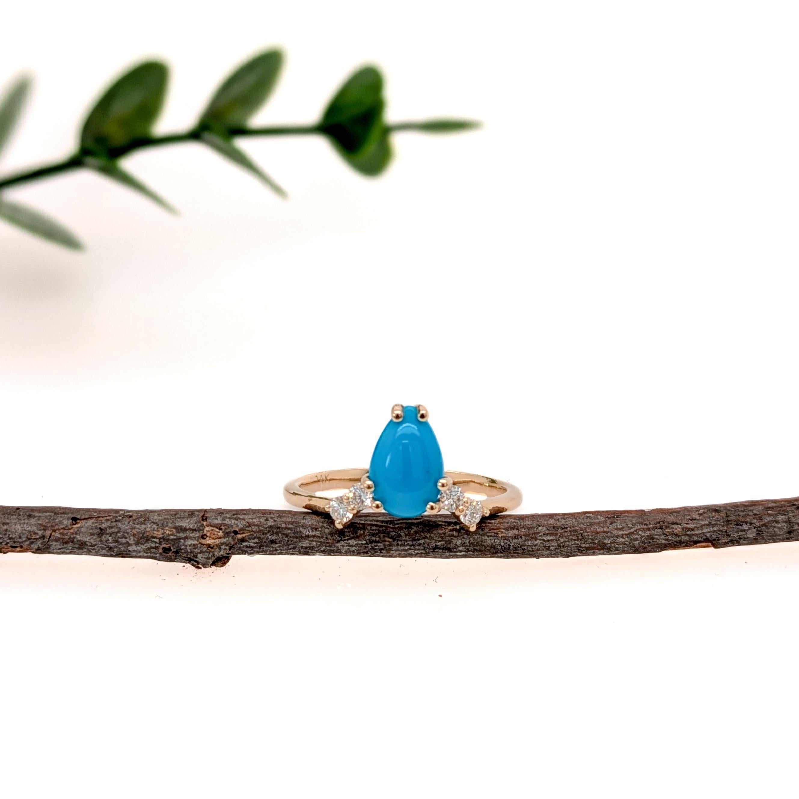 Anello con turchese da 1 centesimo e accenti di diamanti naturali in oro giallo massiccio 14 carati  PE 8x6mm In condizioni Nuovo in vendita a Columbus, OH