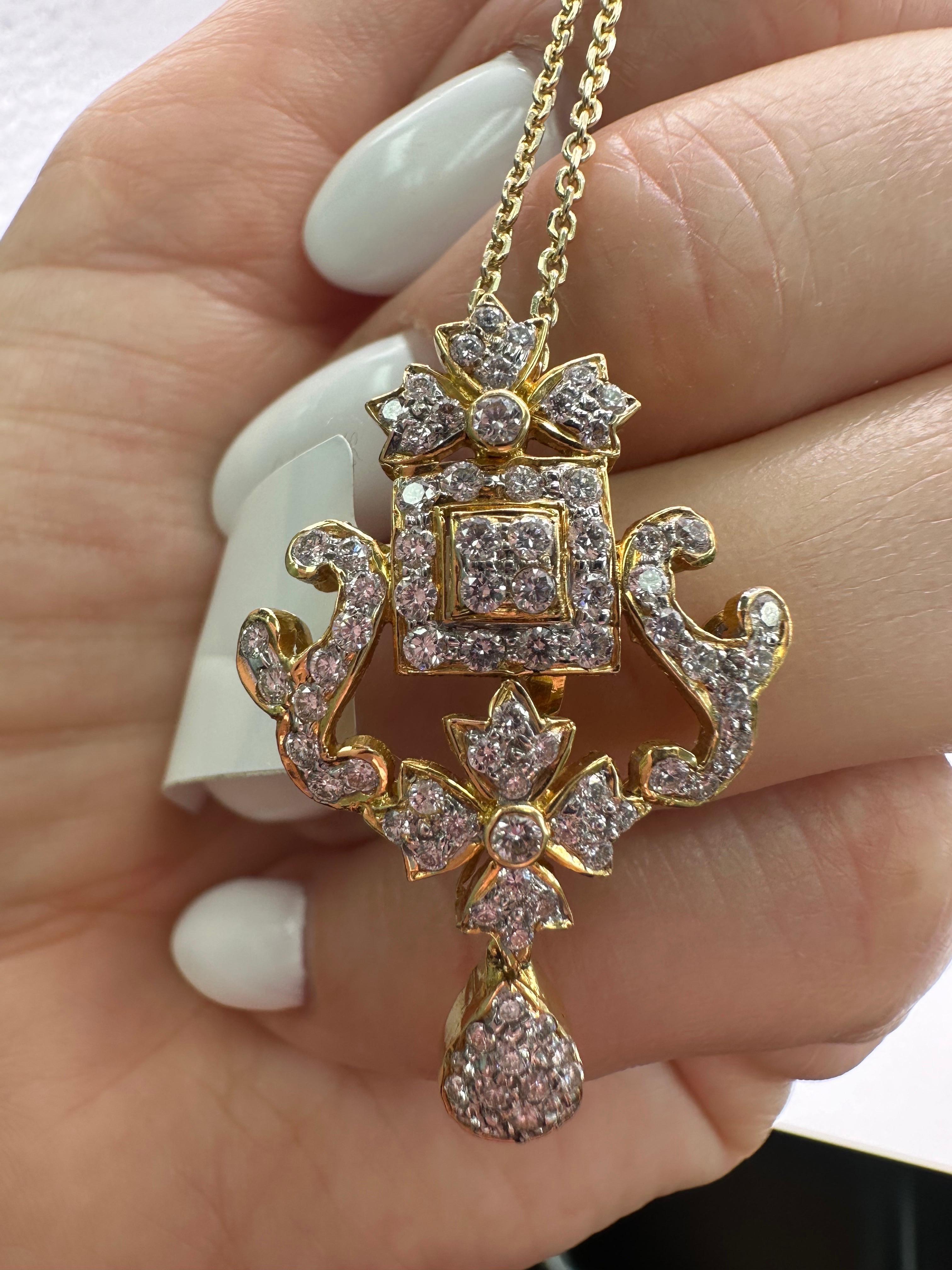 1ct Collier pendentif en diamant vintage Chaîne en or jaune 18KT 18