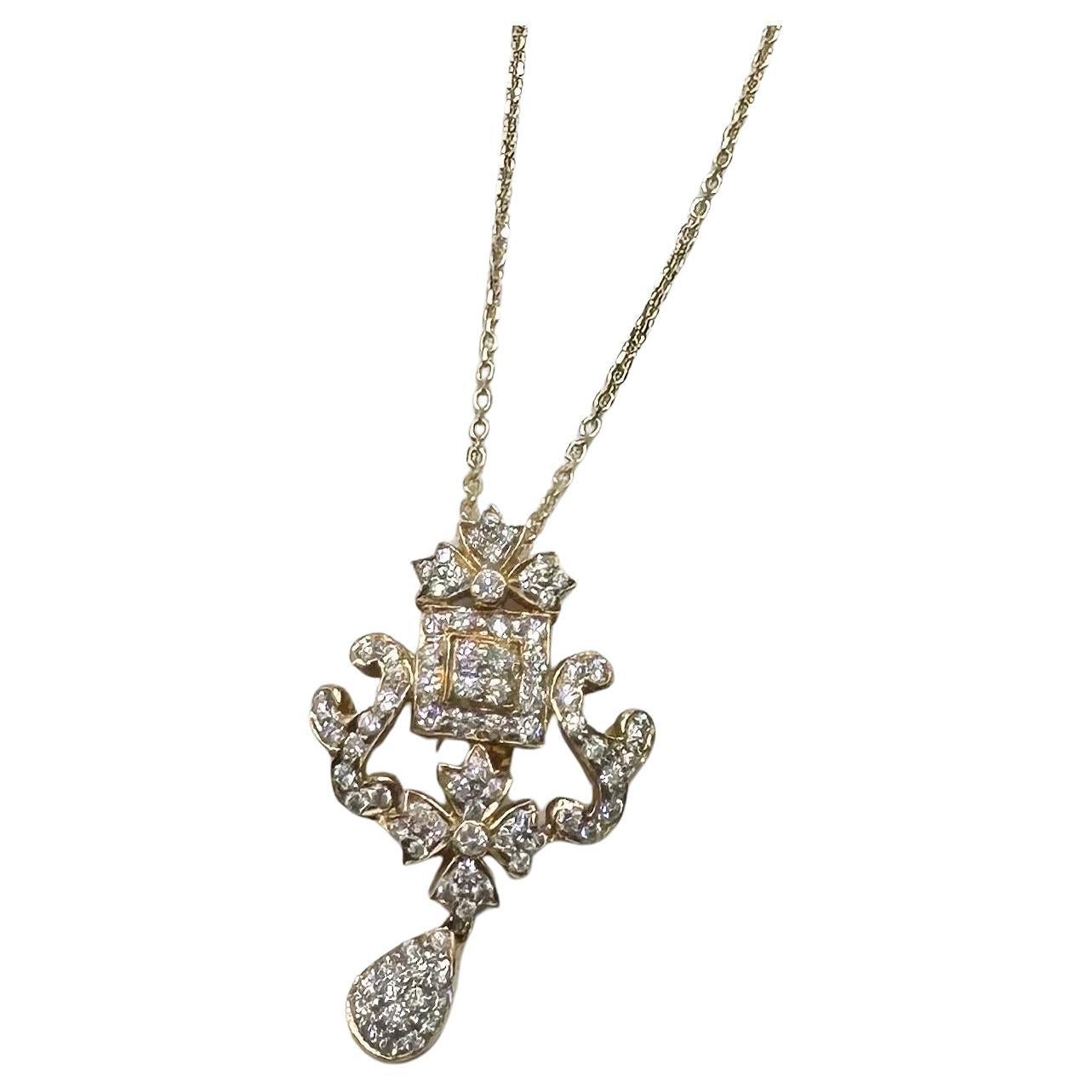 1ct Vintage diamond pendant necklace 18KT yellow gold chain 18"