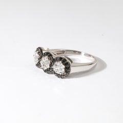 1ct White & Black Diamonds Triple Halo Cluster Engagement Ring in 18K White Gold
