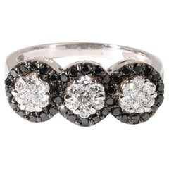 Bague de fiançailles en or blanc 18K avec triple halo de diamants blancs et noirs de 1ct