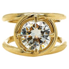 1ct Anello con anello di diamanti in oro giallo 18 carati