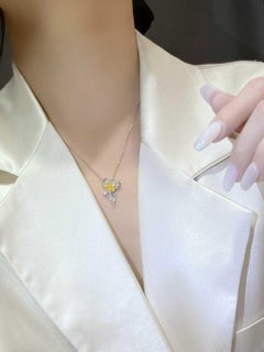 1ct Yellow Diamond Ribbon & Bow Necklace with 0.27ct White Diamonds 18K Gold