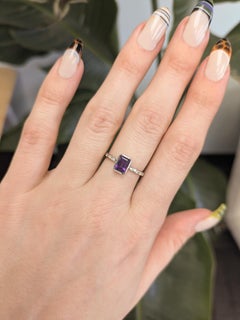 1ct Zambian Amethyst Ring with Natural Diamonds Accents: Solid 14k Gold, 7x5mm