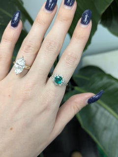 1cts Colombian Emerald Ring with Natural Diamonds Accents: Solid 14k Gold, 7mm