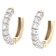 1ctw 18k Yellow and White Gold Natural Round Hoops Diamond Earrings G Si2