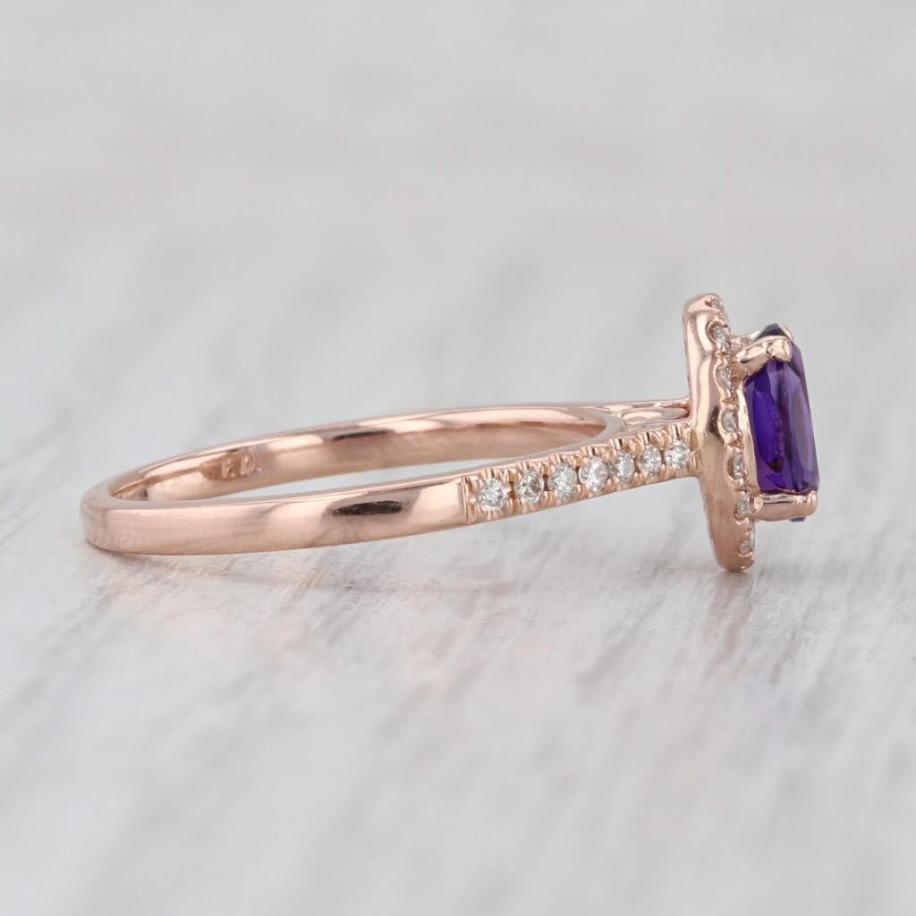 Women's or Men's 1ctw Amethyst Diamond Halo Ring 14k Rose Gold Size 7 Engagement For Sale