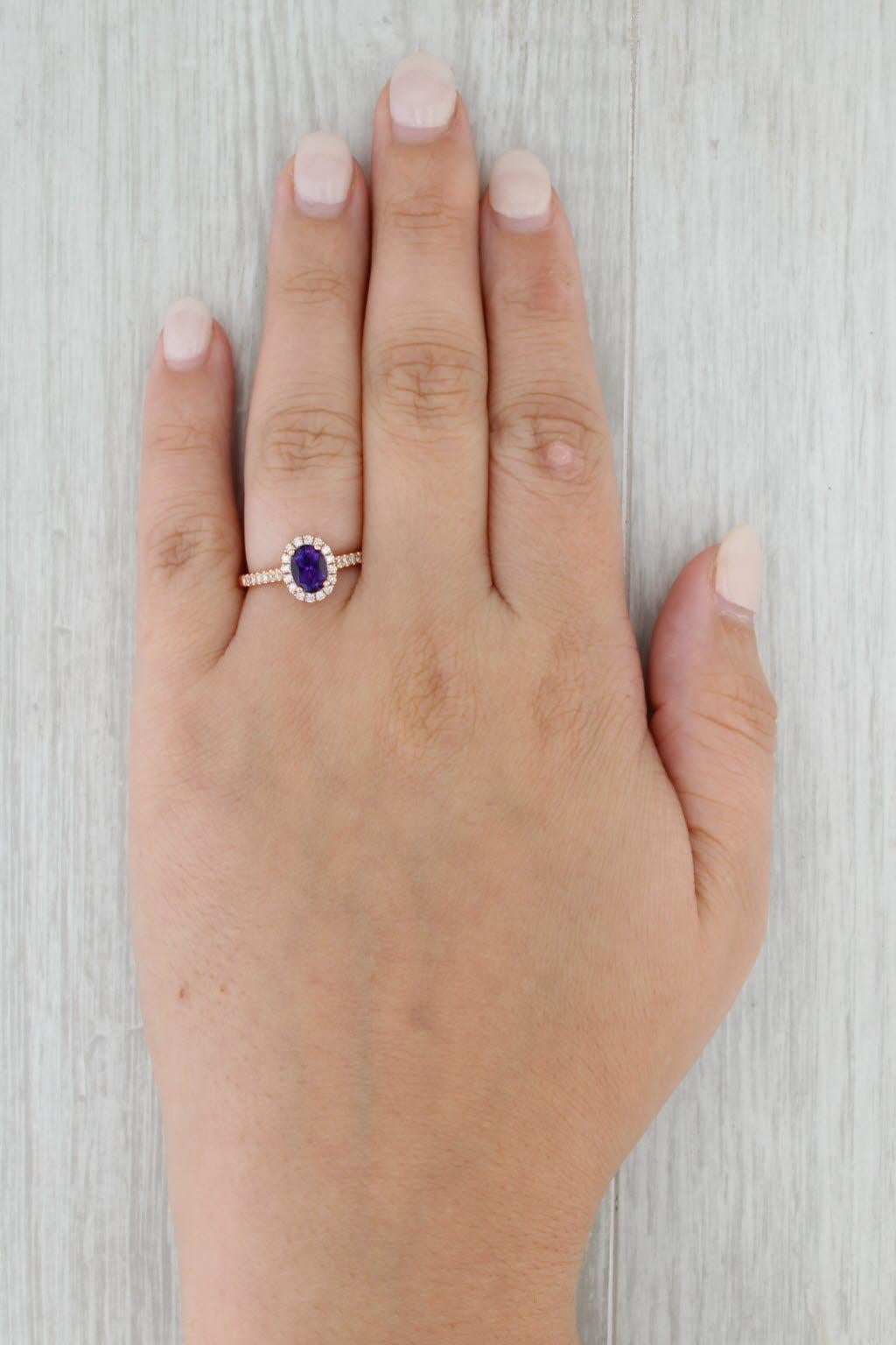 1ctw Amethyst Diamond Halo Ring 14k Rose Gold Size 7 Engagement For Sale 3