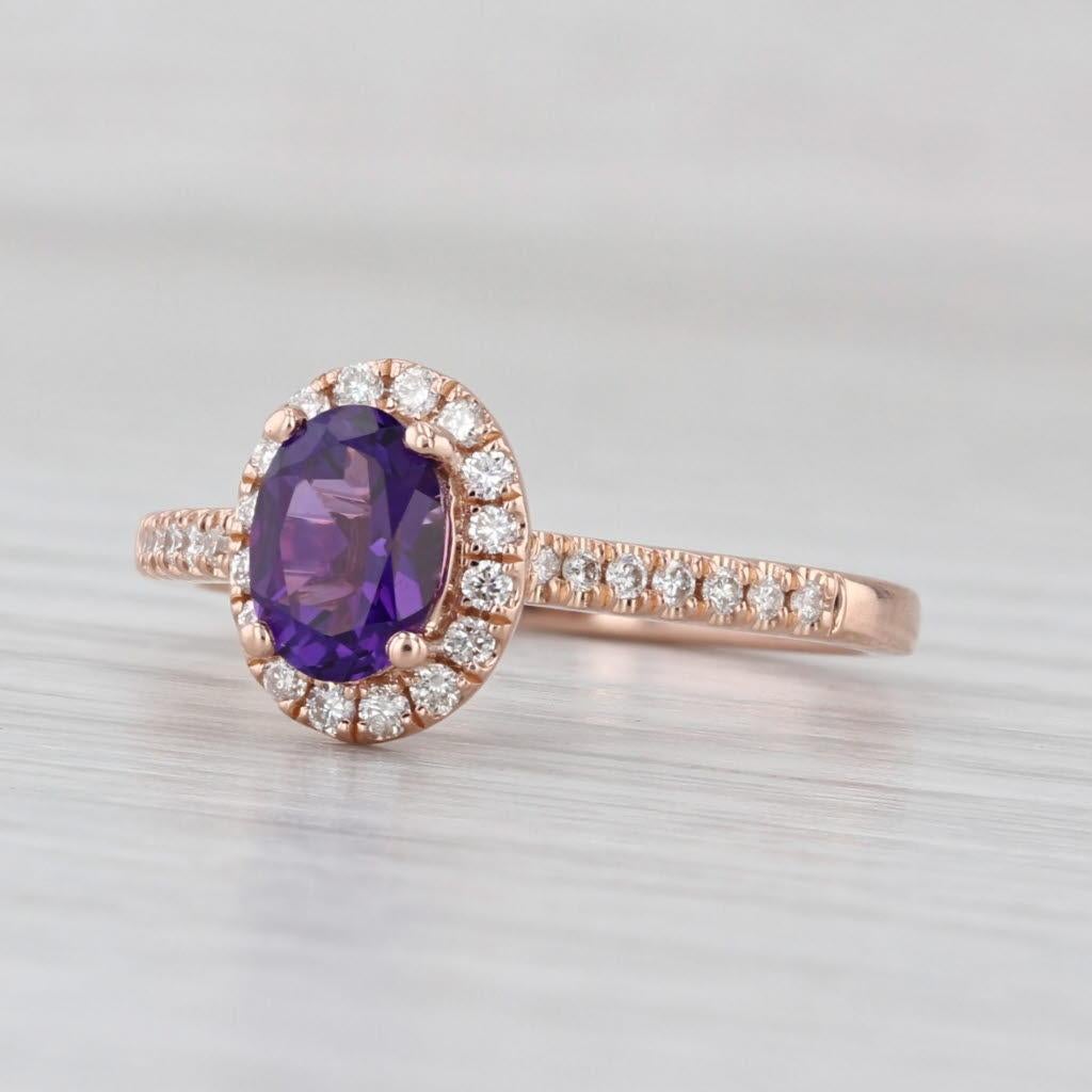 1ctw Amethyst Diamond Halo Ring 14k Rose Gold Size 7 Engagement For Sale
