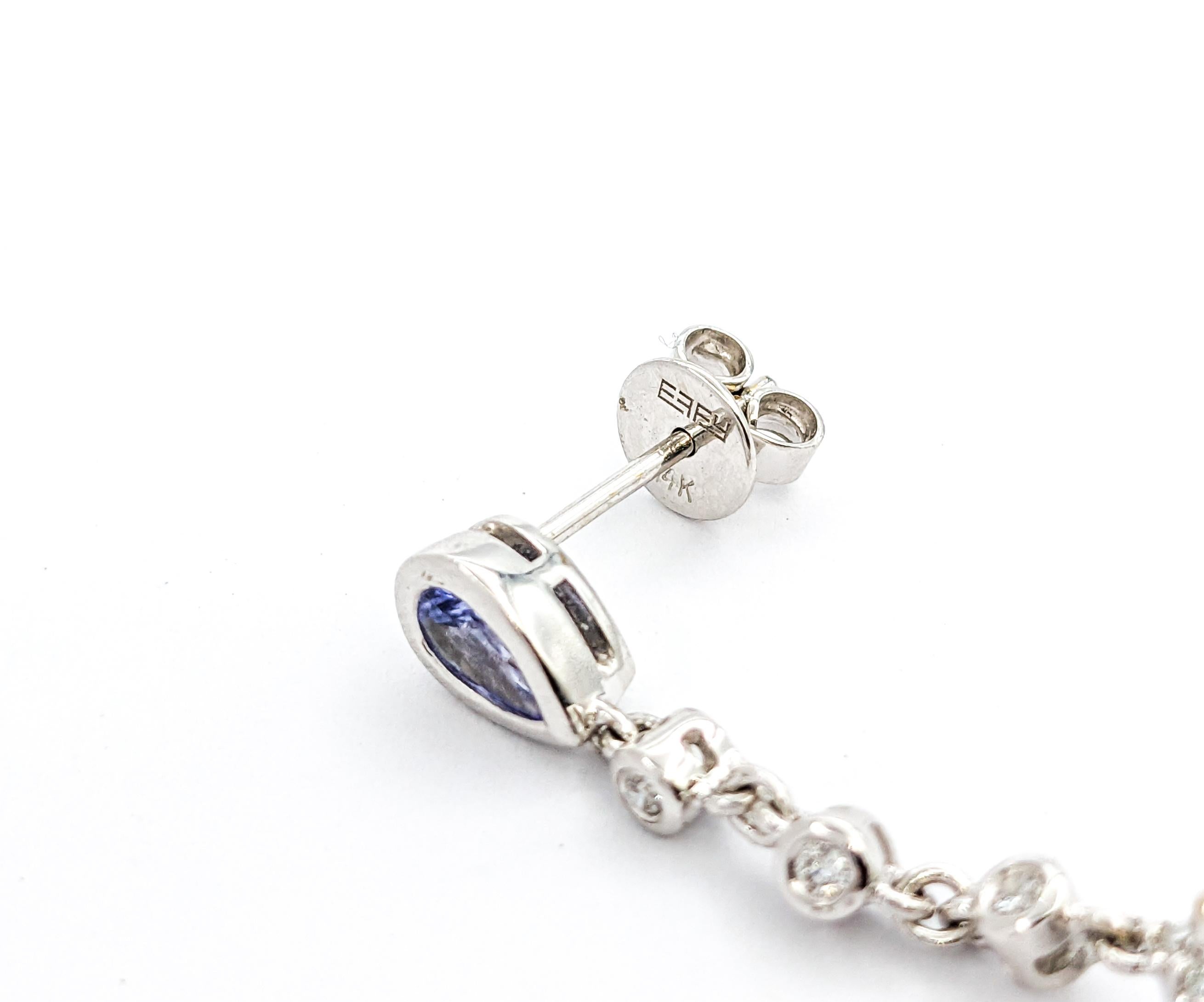 Contemporary 1ctw aquamarines & .50ctw Tanzanites & Diamonds Dangle Earrings In Rose Gold For Sale