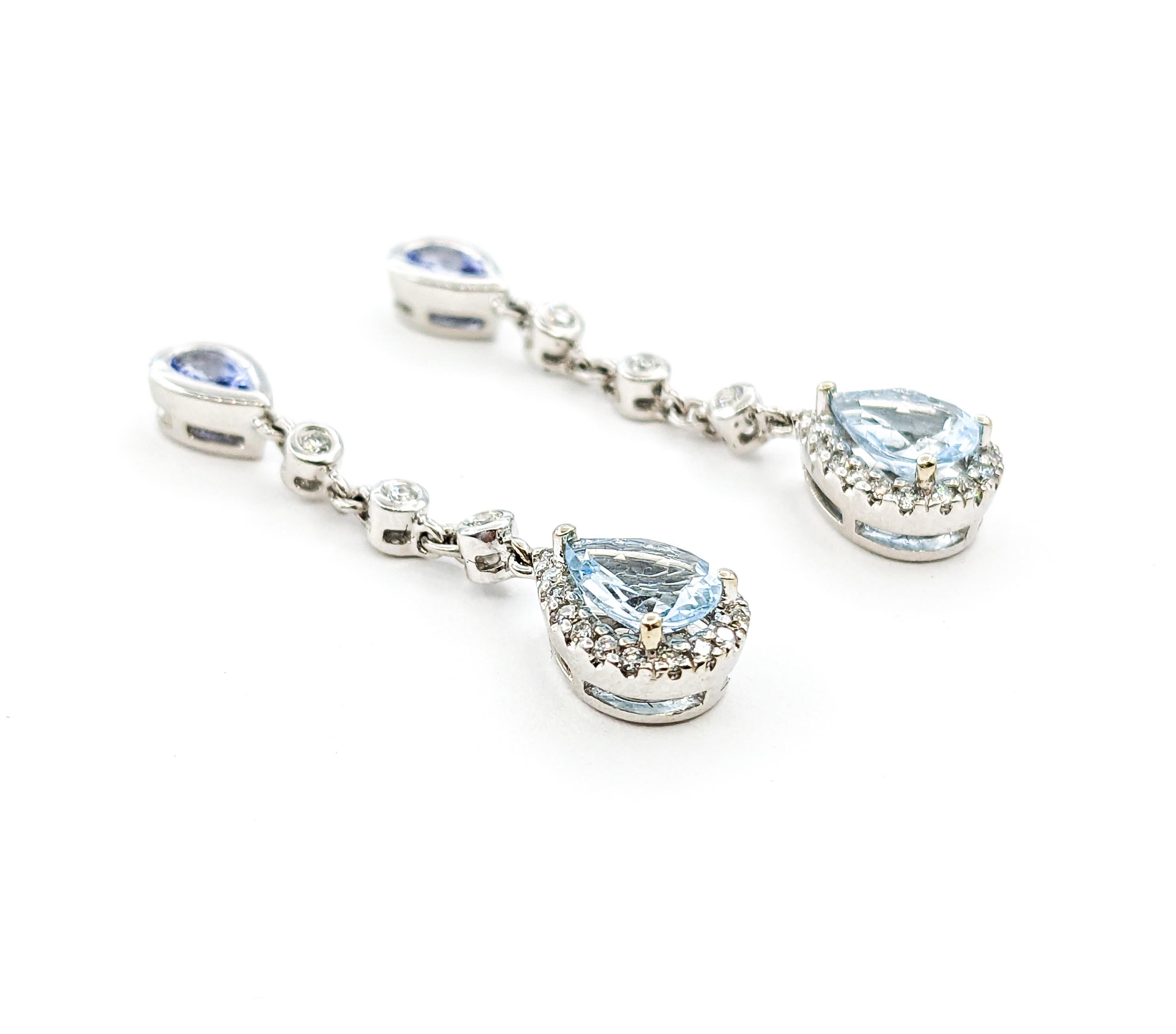 Women's 1ctw aquamarines & .50ctw Tanzanites & Diamonds Dangle Earrings In Rose Gold For Sale