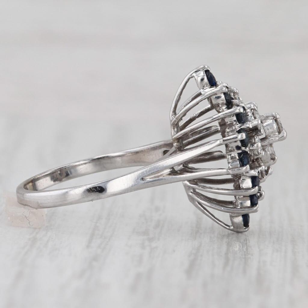 1ctw Blue Sapphire Diamond Cluster Ring 14k White Gold Size 7.5 Cocktail Unisexe en vente
