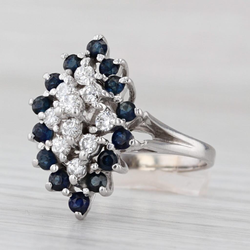 1ctw Blue Sapphire Diamond Cluster Ring 14k White Gold Size 7.5 Cocktail