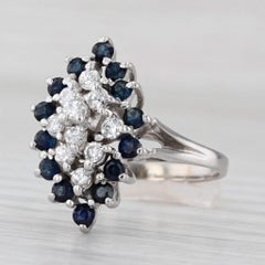 1ctw Blue Sapphire Diamond Cluster Ring 14k White Gold Size 7.5 Cocktail
