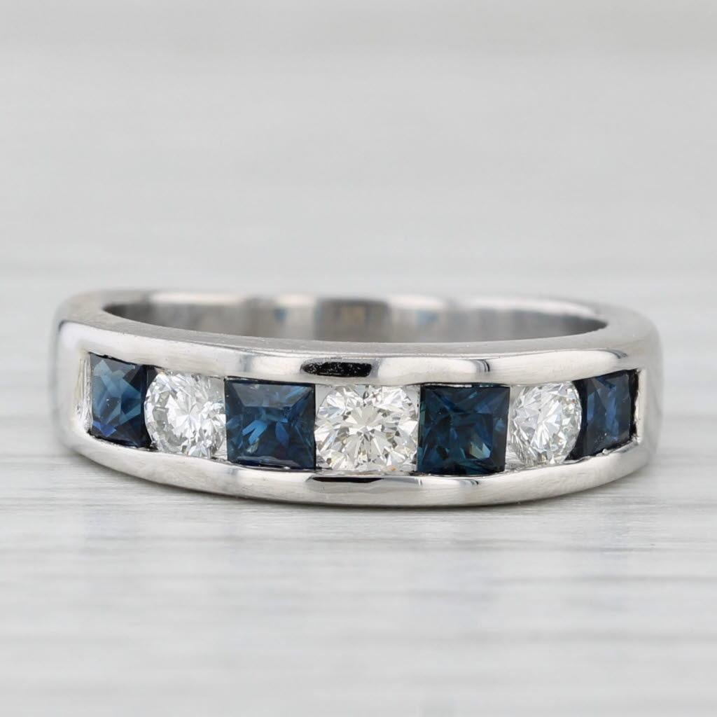 Princess Cut 1ctw Blue Sapphire Diamond Ring 950 Platinum Wedding Band Size 4.5-4.75 For Sale