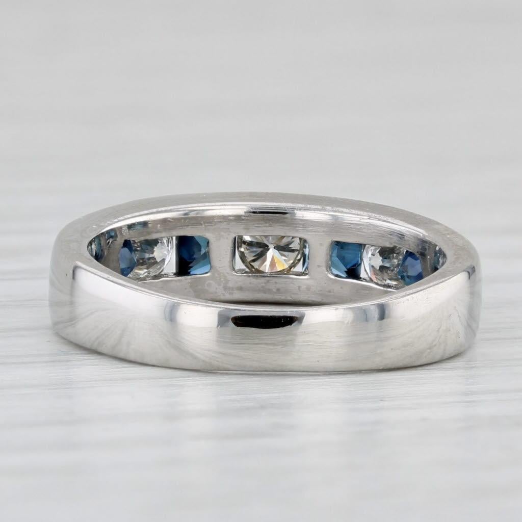1ctw Blue Sapphire Diamond Ring 950 Platinum Wedding Band Size 4.5-4.75 In Good Condition For Sale In McLeansville, NC