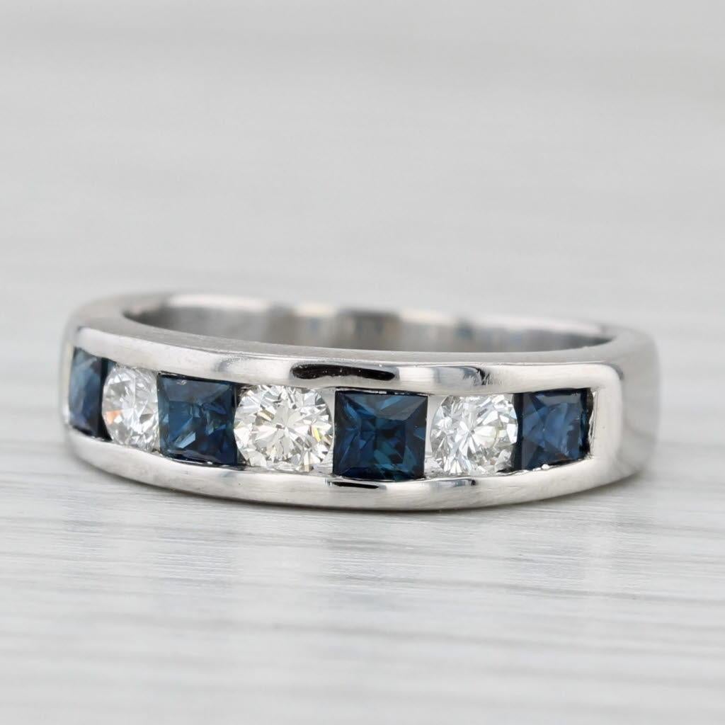 Women's or Men's 1ctw Blue Sapphire Diamond Ring 950 Platinum Wedding Band Size 4.5-4.75 For Sale