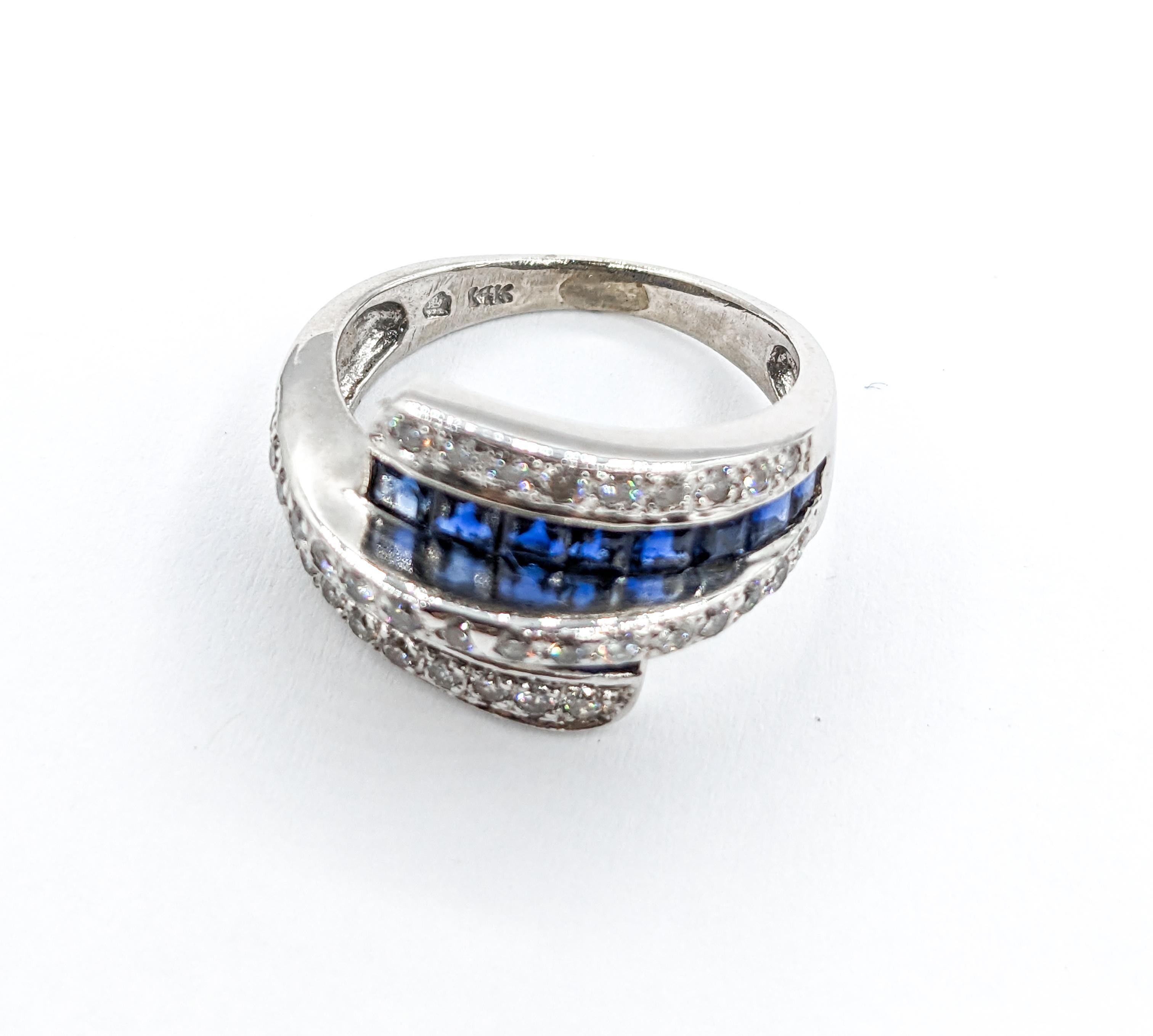 1ctw Blue Sapphire & Diamond Ring In White Gold For Sale 1