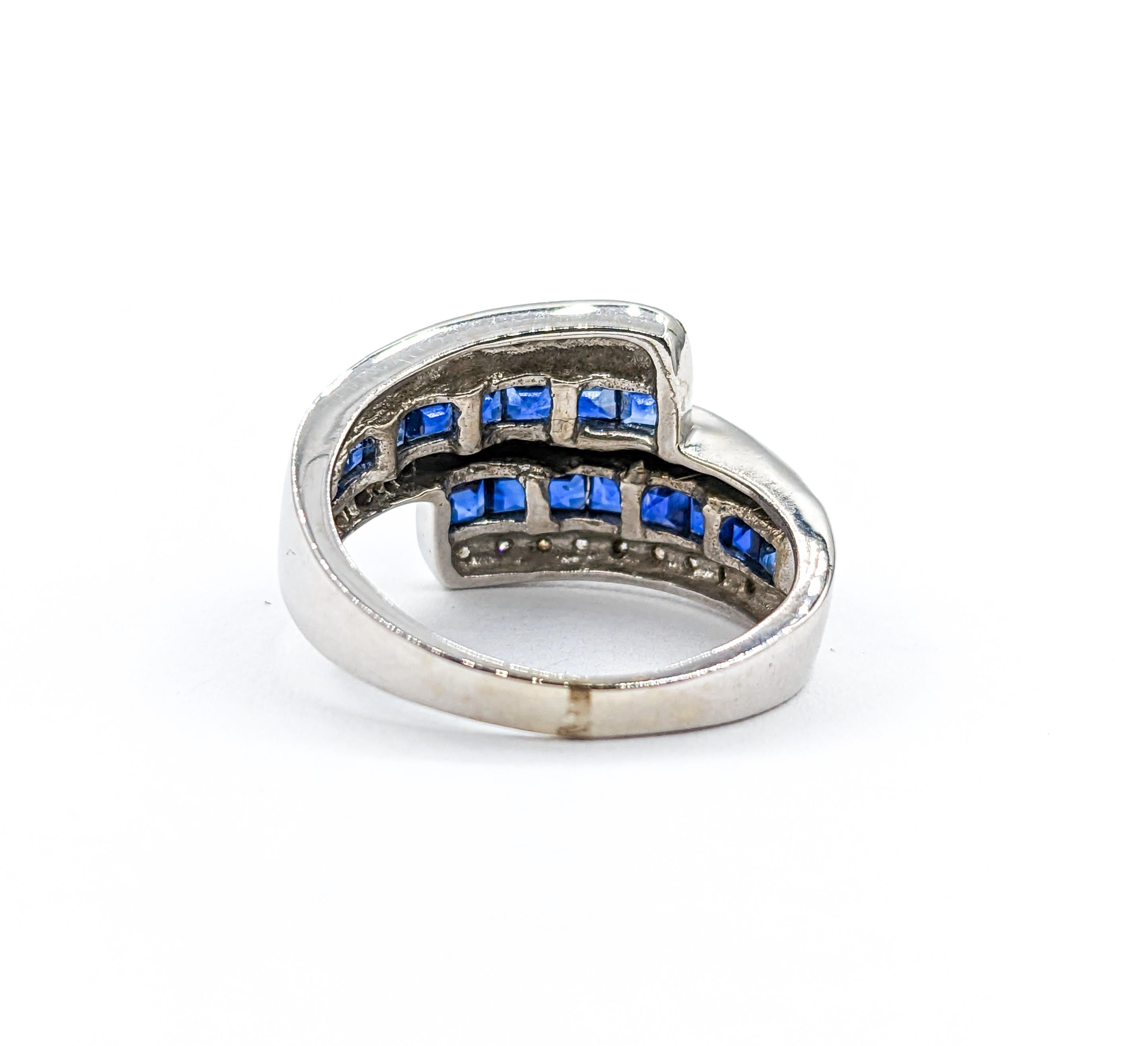 1ctw Blue Sapphire & Diamond Ring In White Gold For Sale 3