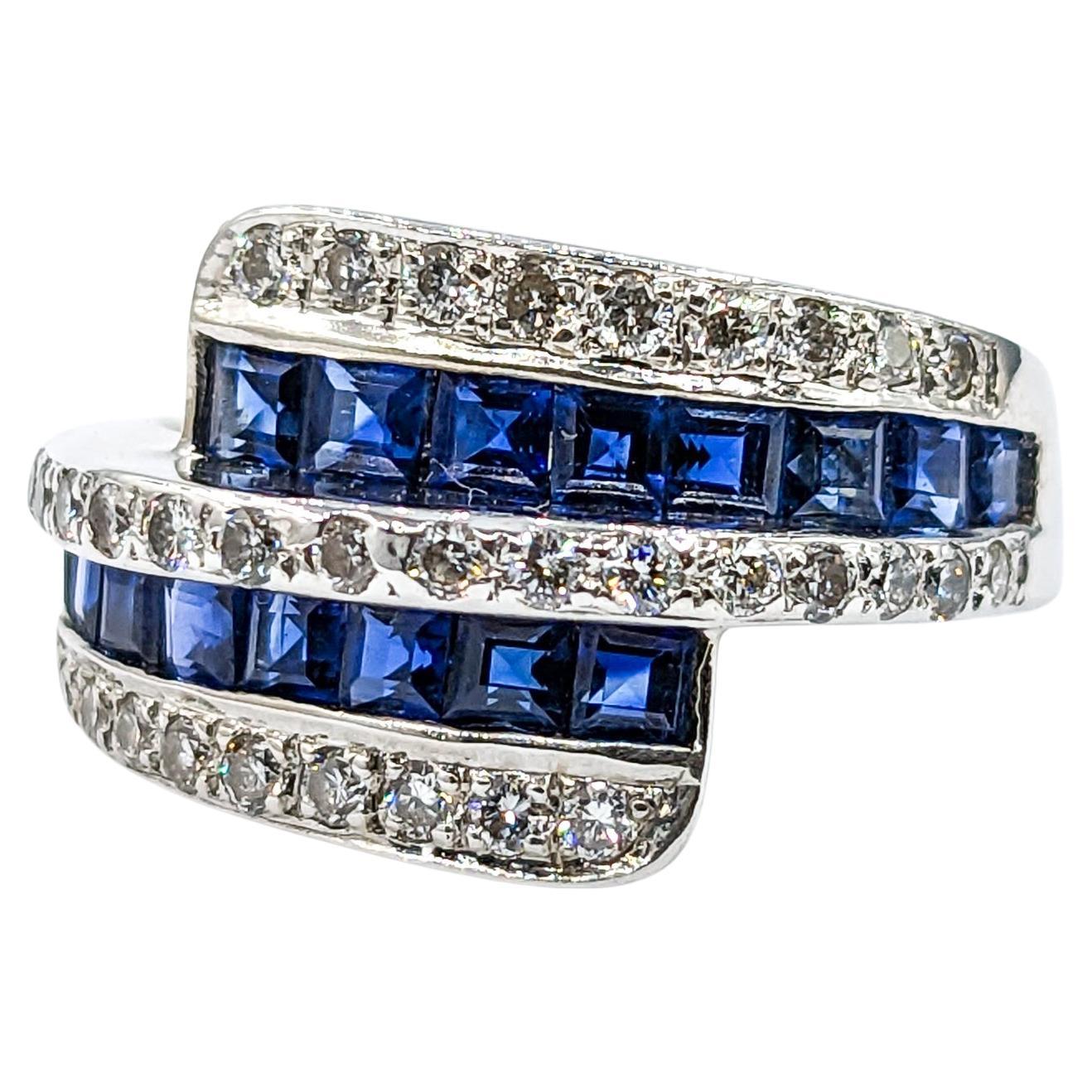 1ctw Blue Sapphire & Diamond Ring In White Gold For Sale