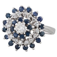 1ctw Blue Sapphire Diamond Tiered Halo Cluster Ring 14k White Gold Size 6.25