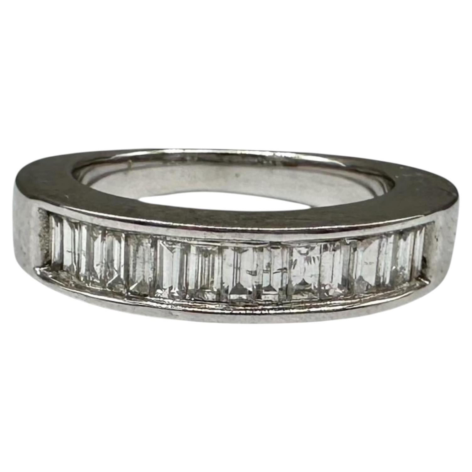 1ctw Channel Set Baguette Diamond Ring 14K White Gold Size 7 For Sale