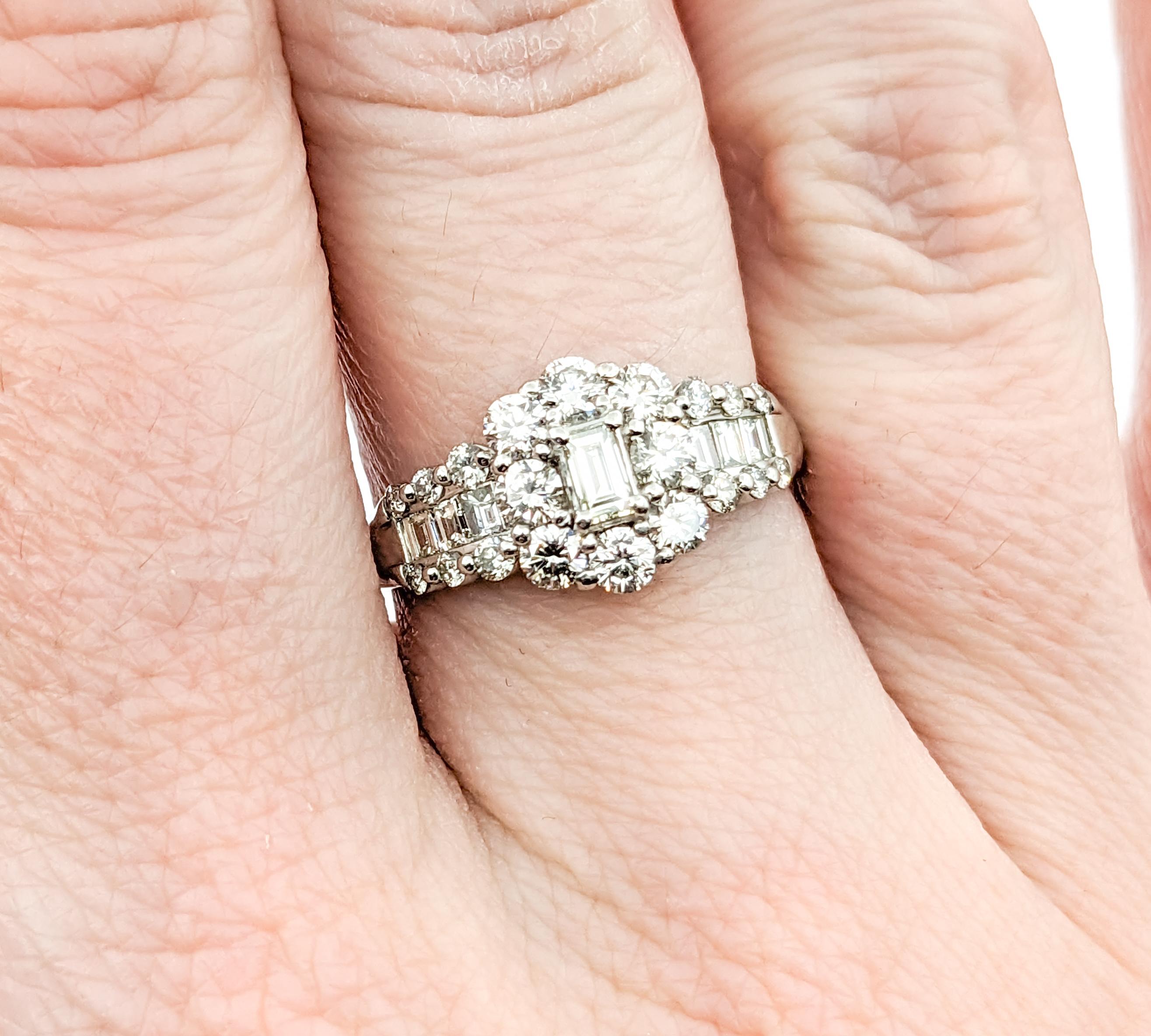 Contemporary 1ctw Cluster Diamond Ring In Platinum For Sale