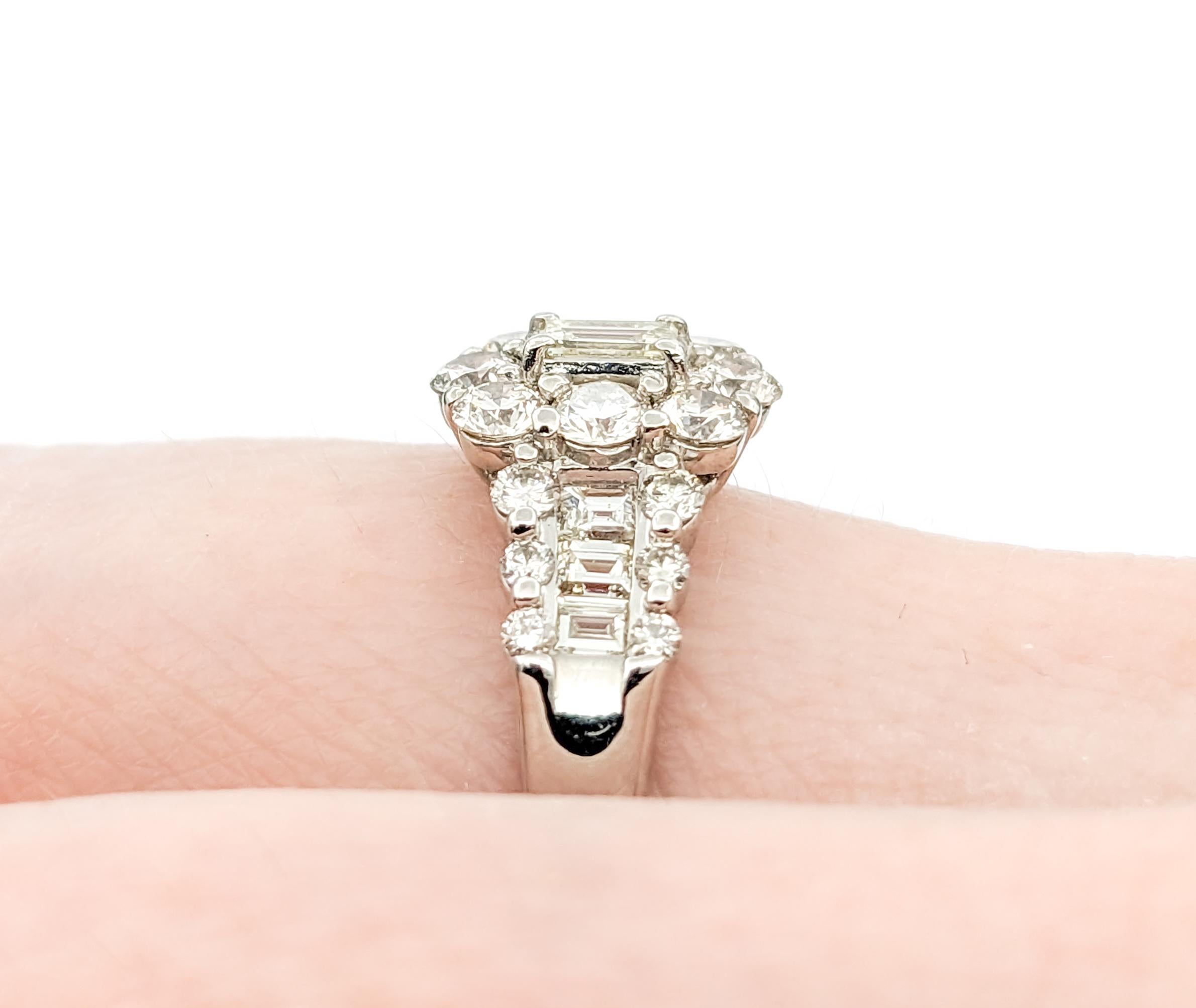 Baguette Cut 1ctw Cluster Diamond Ring In Platinum For Sale