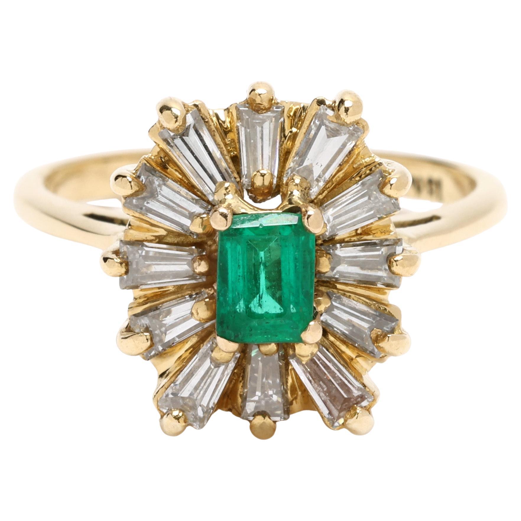 Anello da cocktail con diamante e smeraldo da 1ctw, oro giallo 18k, misura 5,25