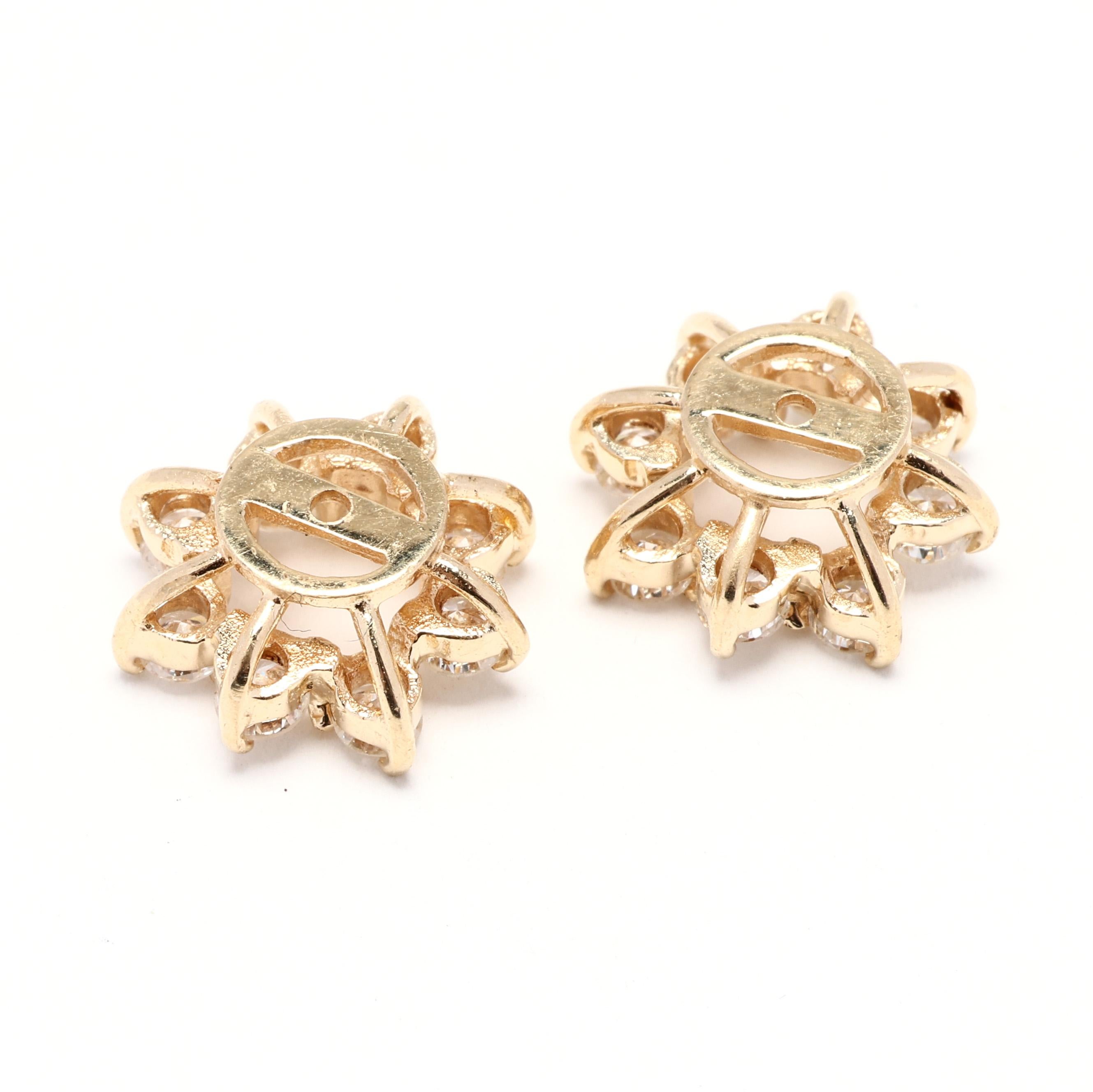 Brilliant Cut 1ctw Diamond and Gold Flower Earring Jackets, 14k Yellow Gold, Multi Diamond