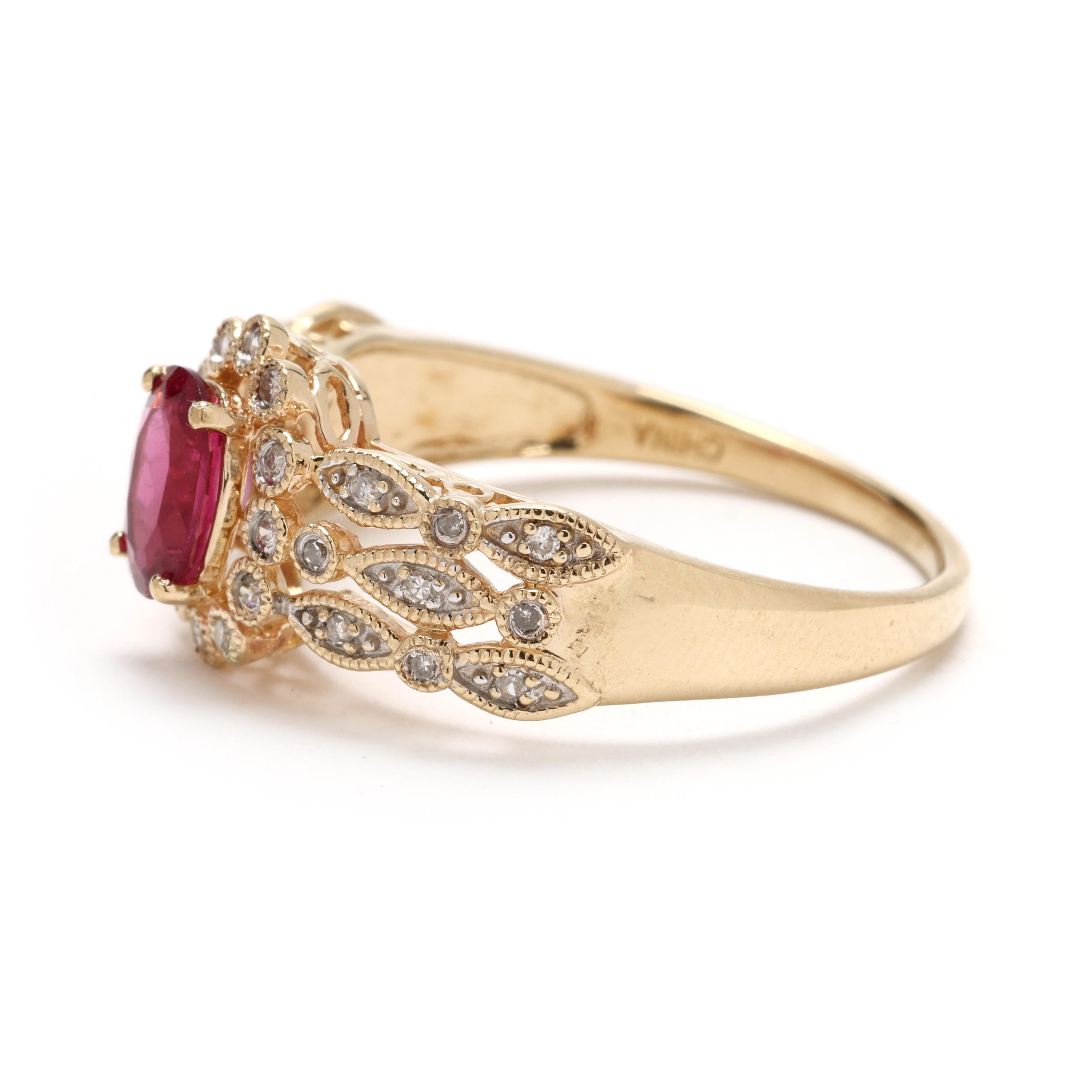 Bague fantaisie en or jaune 10 carats, diamant 1 carat et tourmaline rose, taille 9 Bon état - En vente à McLeansville, NC