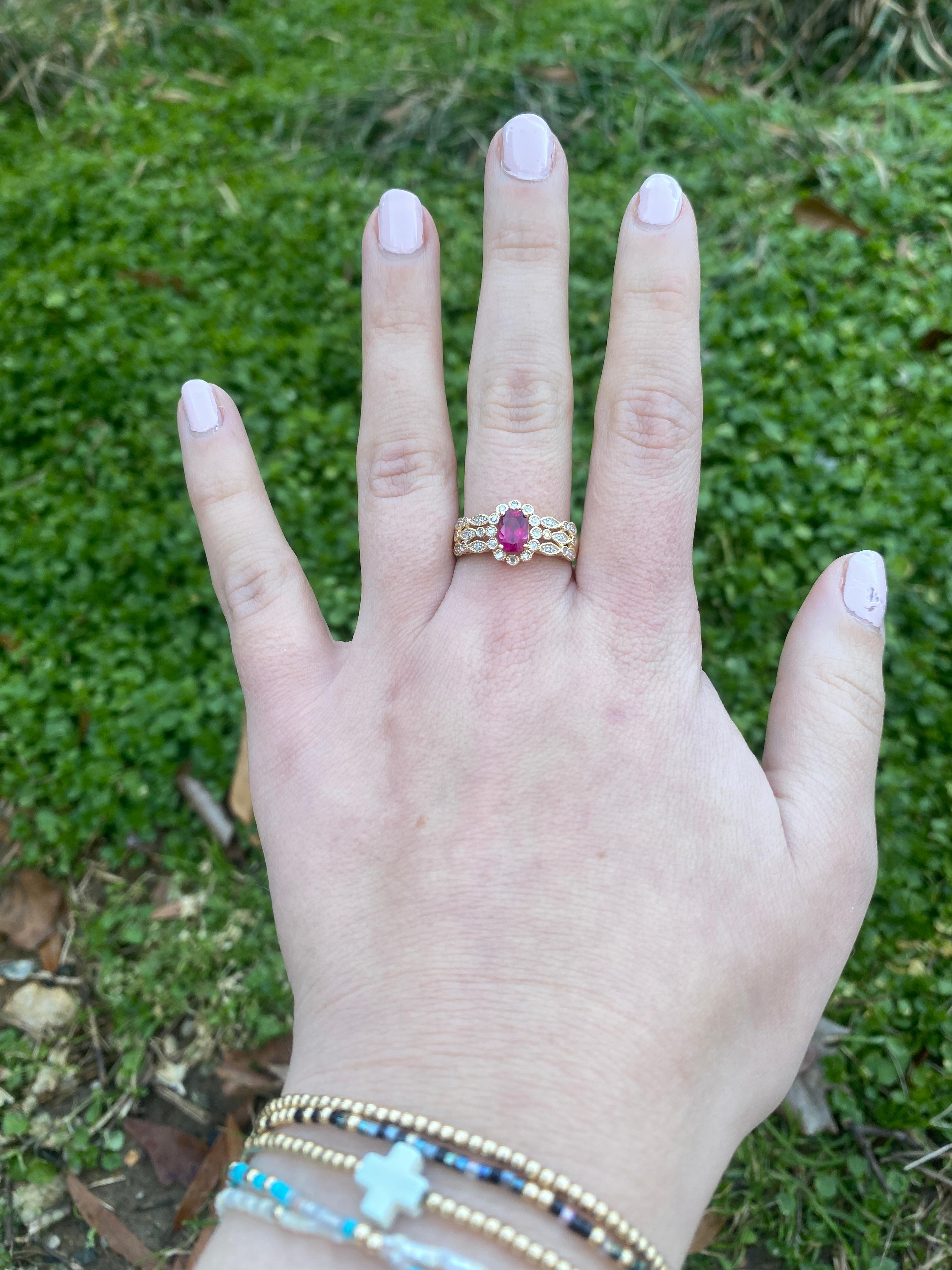 Bague fantaisie en or jaune 10 carats, diamant 1 carat et tourmaline rose, taille 9 en vente 2