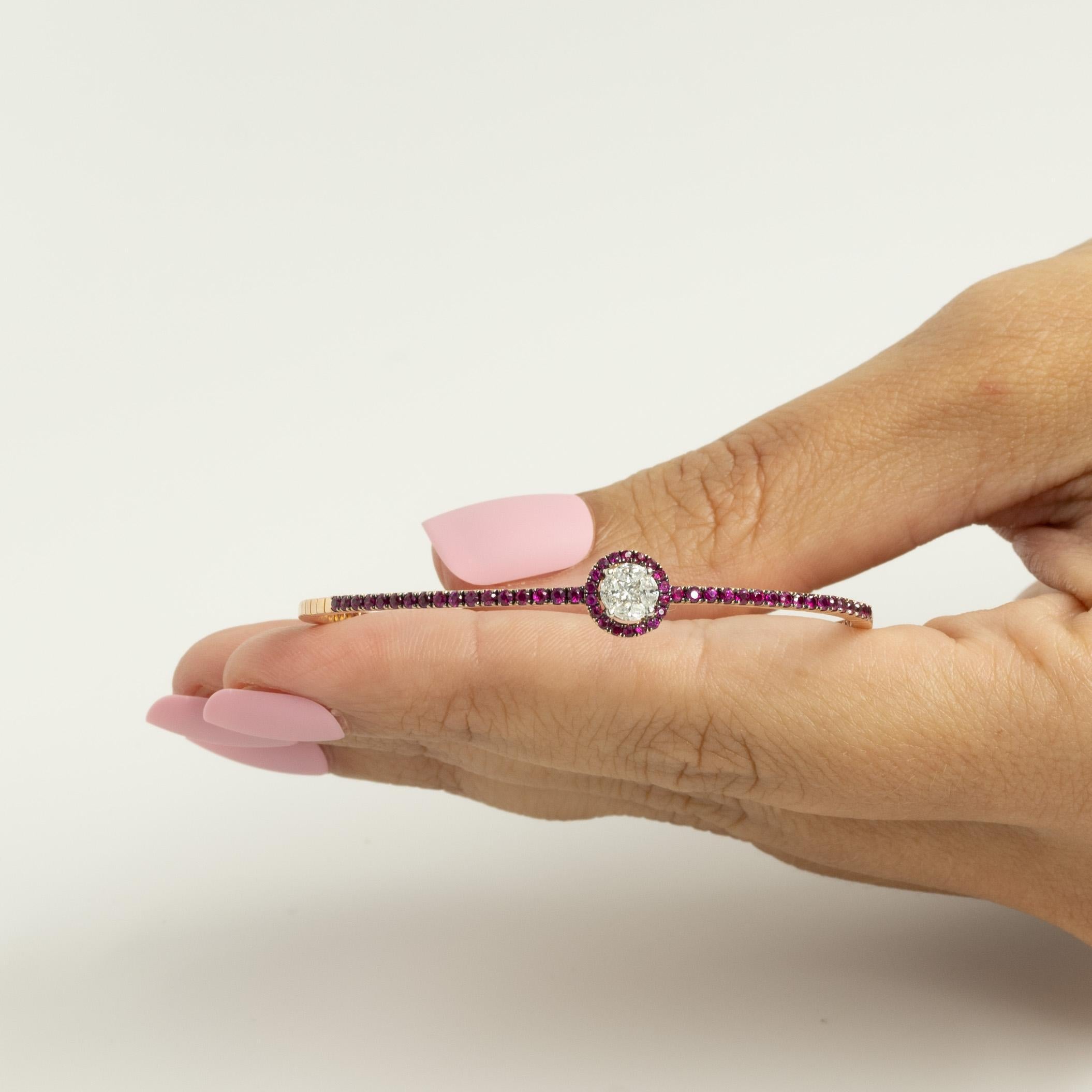 Pulsera de oro rosa de 18 quilates con diamantes y rubíes de 1 quilate 5