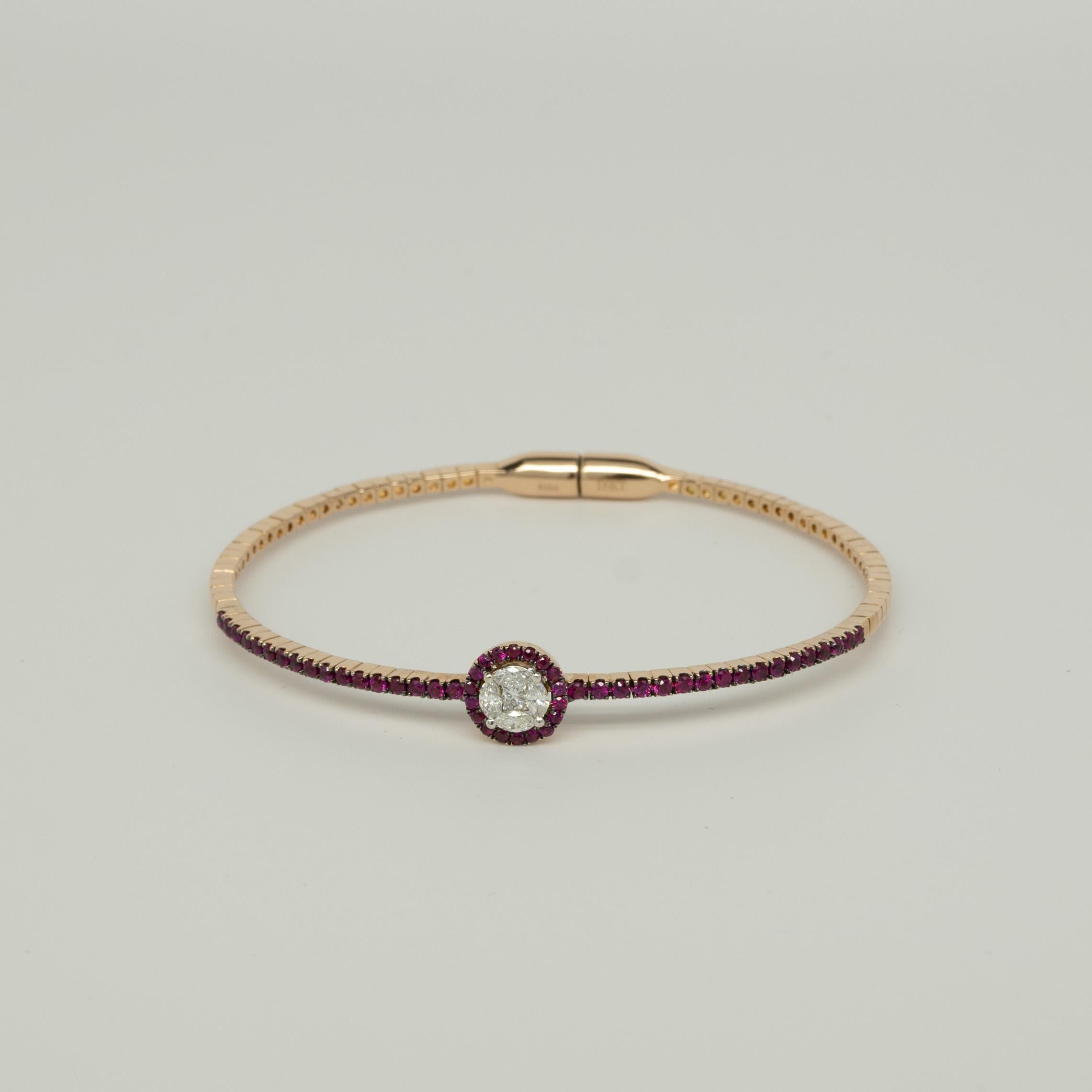 De las mujeres Pulsera de oro rosa de 18 quilates con diamantes y rubíes de 1 quilate