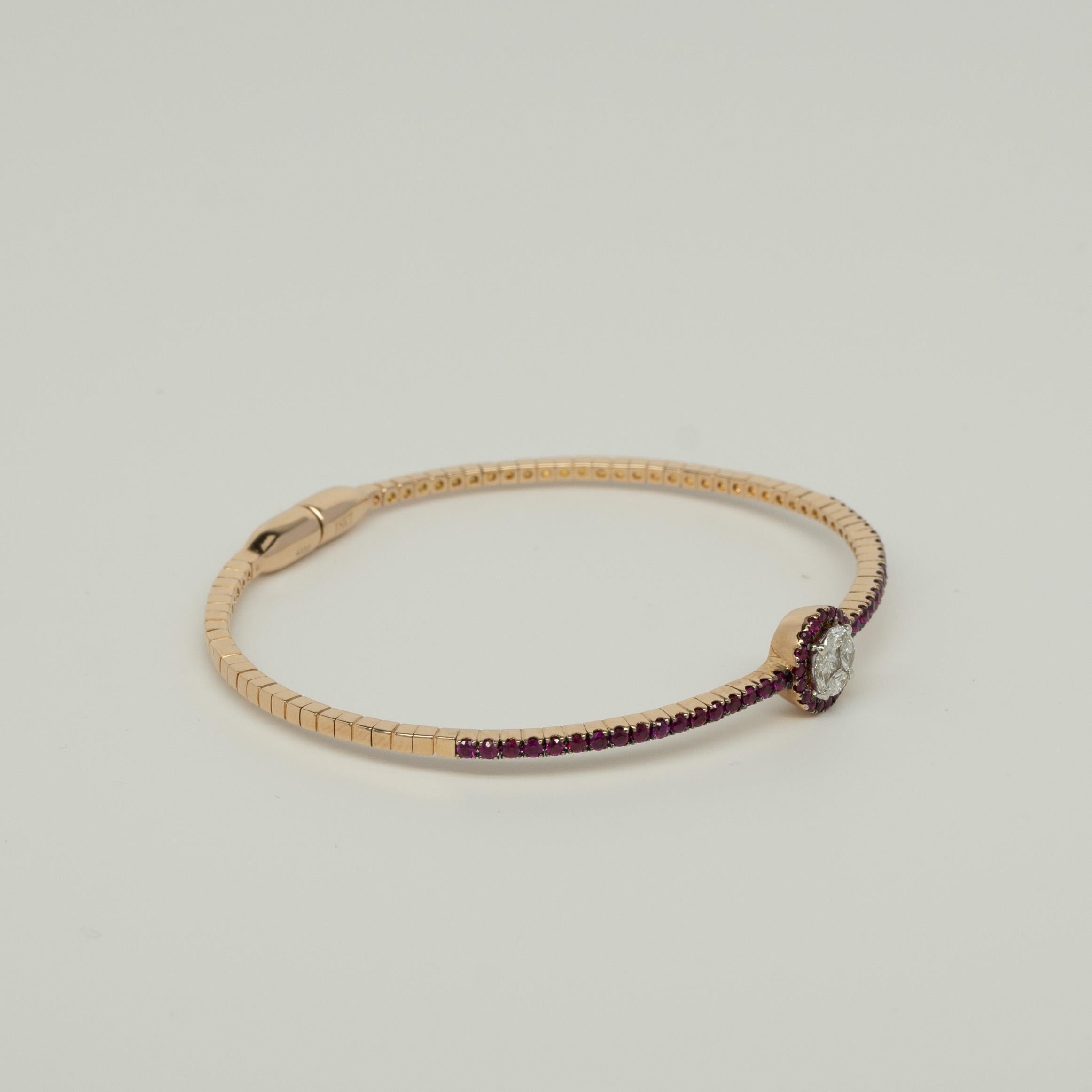 Pulsera de oro rosa de 18 quilates con diamantes y rubíes de 1 quilate 3