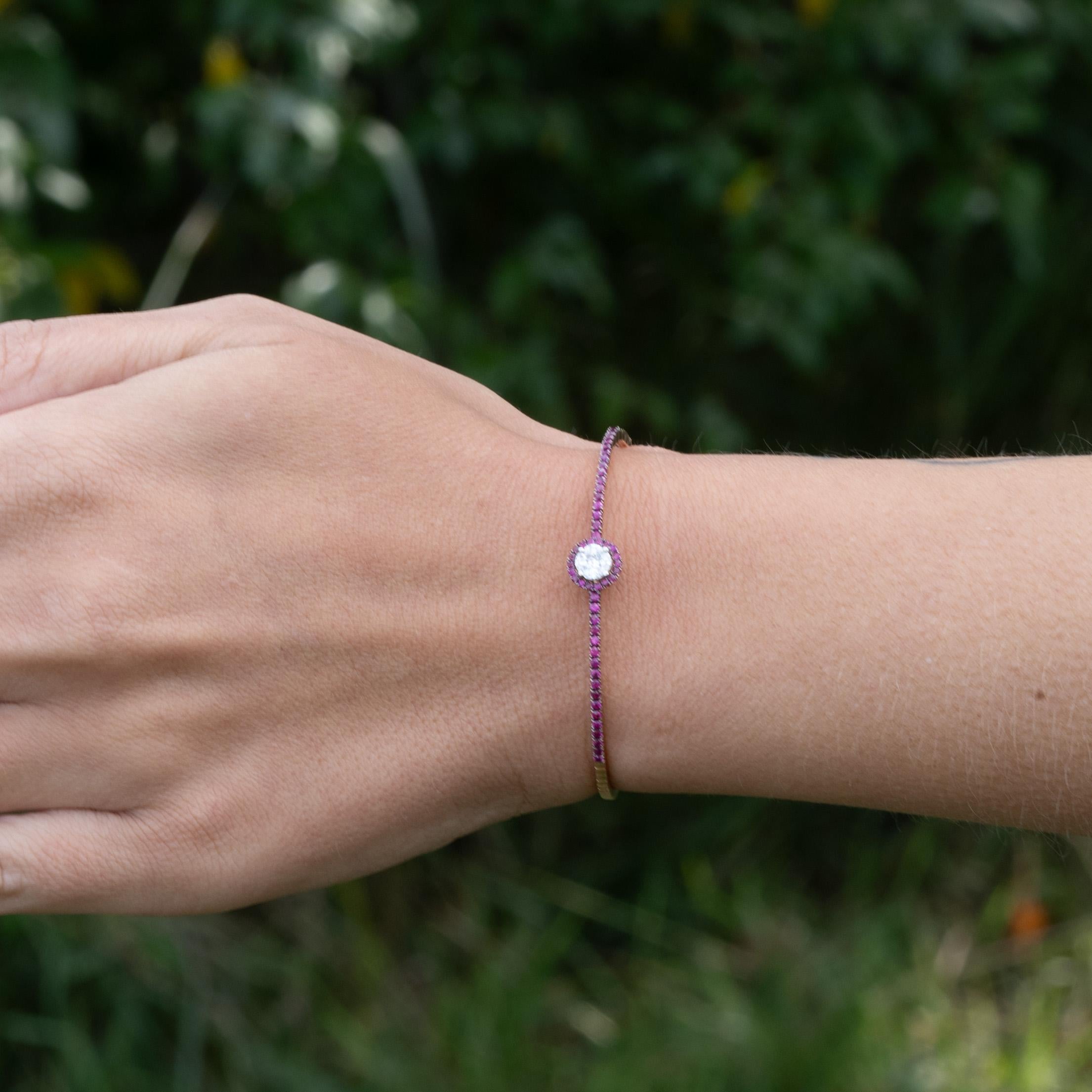 Pulsera de oro rosa de 18 quilates con diamantes y rubíes de 1 quilate 4