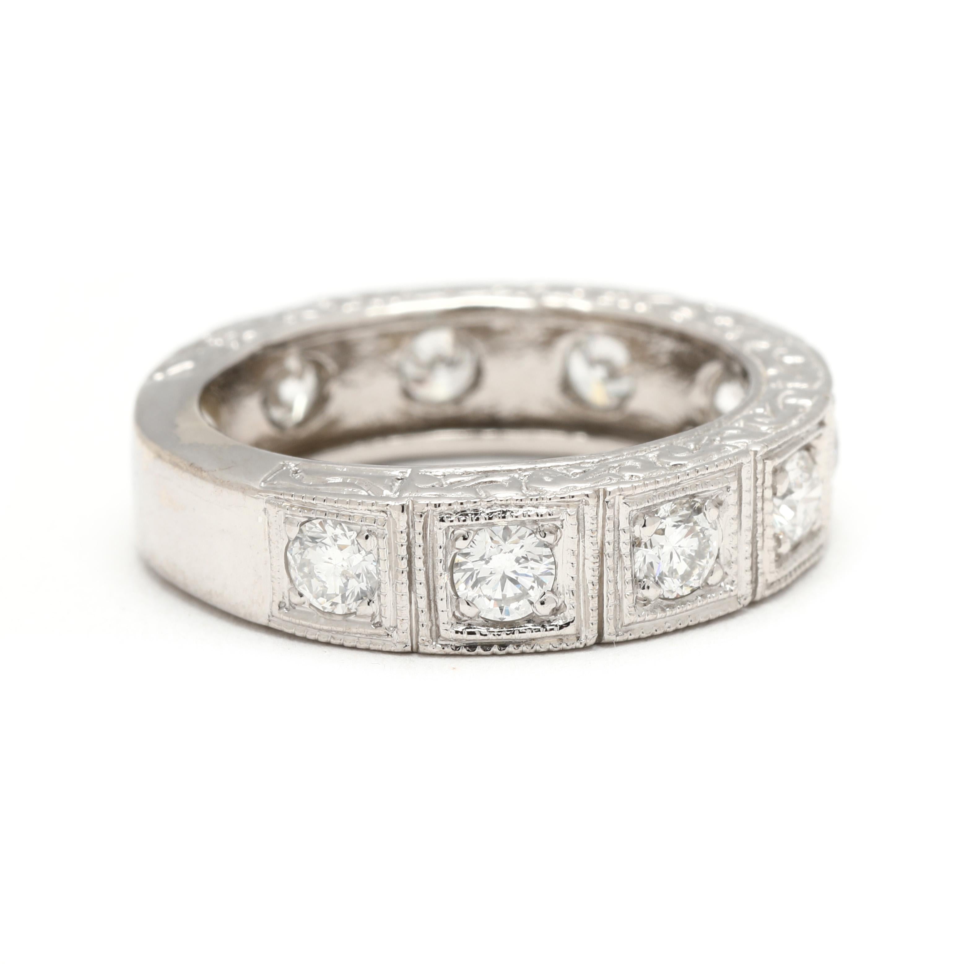 Pierres :
diamants, 10 pierres
Brilliante ronde
3 mm
environ 1 carat total
Couleur G-H, clarté SI2-I1

Taille de l'anneau 5.25

Hauteur du doigt : 2.8 mm

Largeur : 5.2 mm

Poids : 5,7 grammes

Timbres : 14k (testé)

SKU : R3809

Quelques éléments à