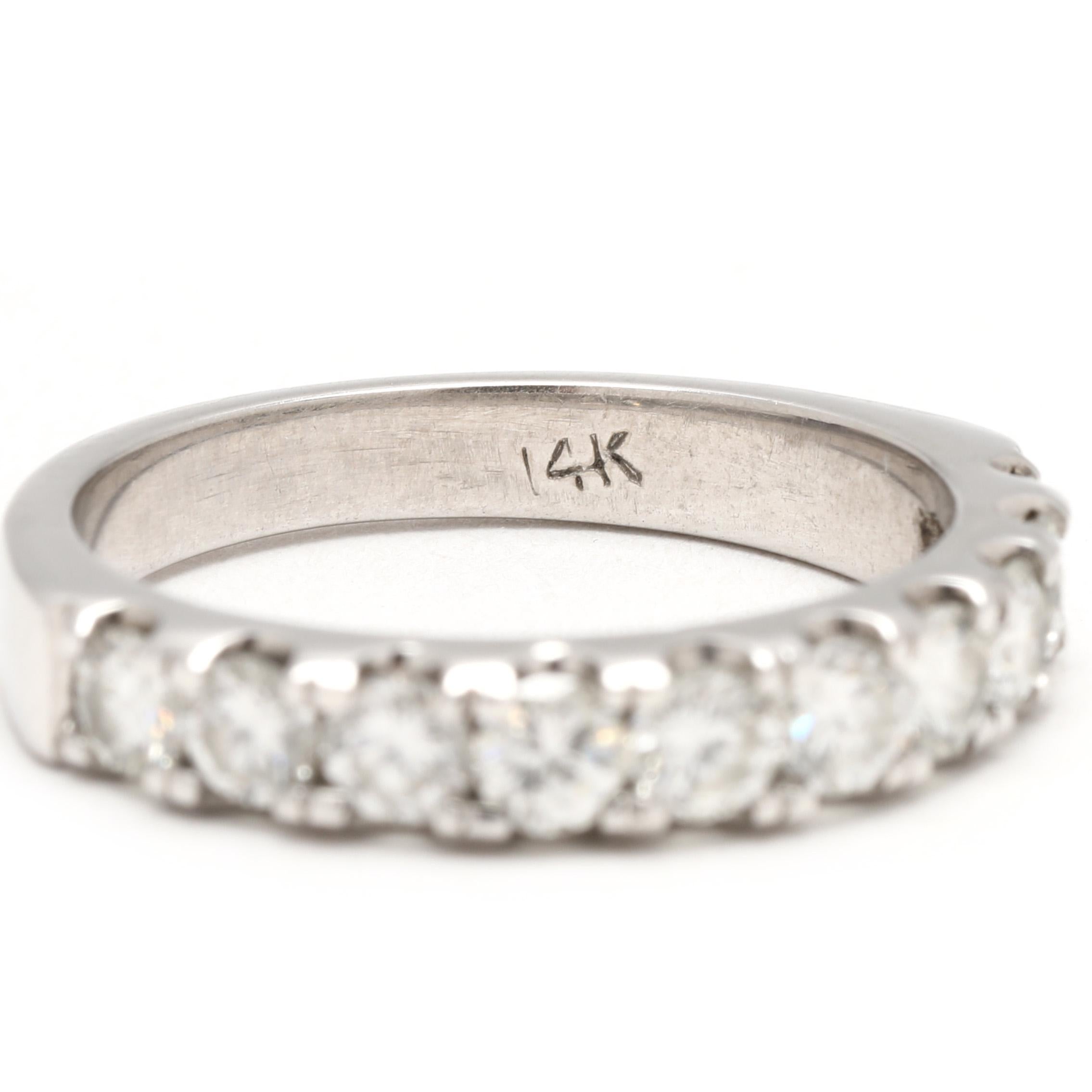 1ctw Diamond Band Ring, 14k White Gold, Ring Size 6, Stackable Unisexe en vente