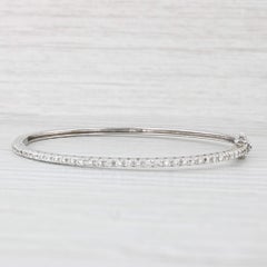 1ctw Diamond Bangle Bracelet 18k White Gold 6.75" Oval Hinged