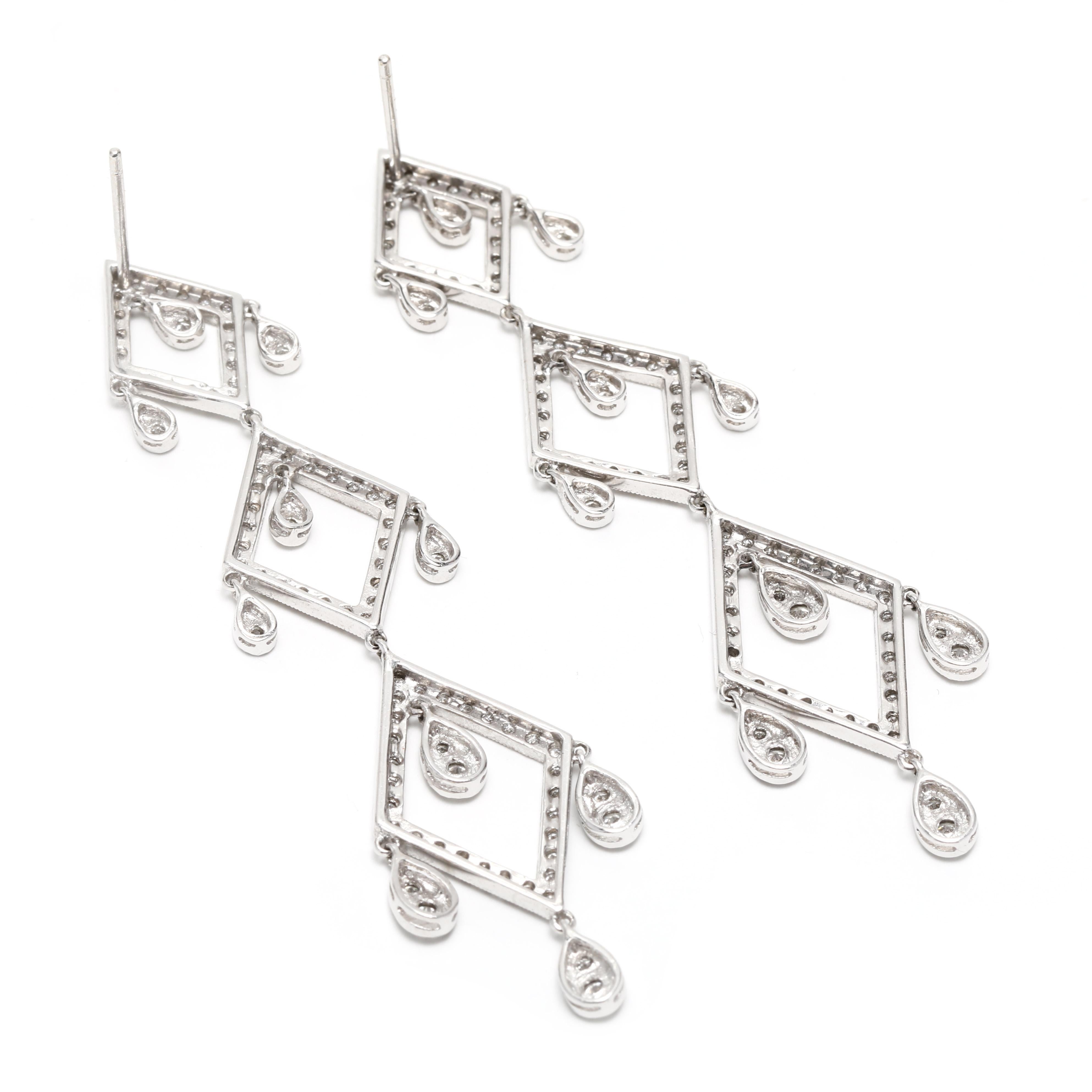 These stunning 1ctw Diamond Chandelier Earrings are the perfect accessory for your special day! Crafted from luxurious 18k white gold, these earrings feature a length of 2.5 inches and are adorned with sparkling diamonds, making them the perfect