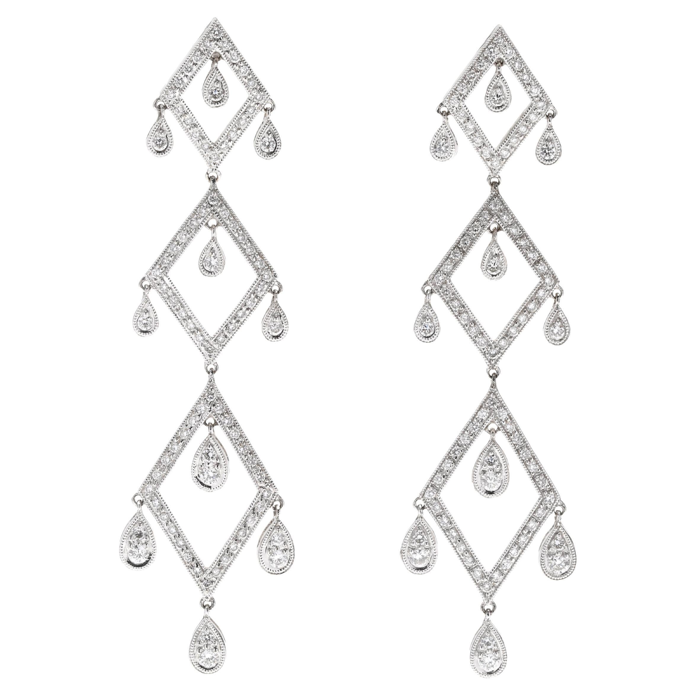 1ctw Diamond Chandelier Earrings, 18K White Gold, Wedding