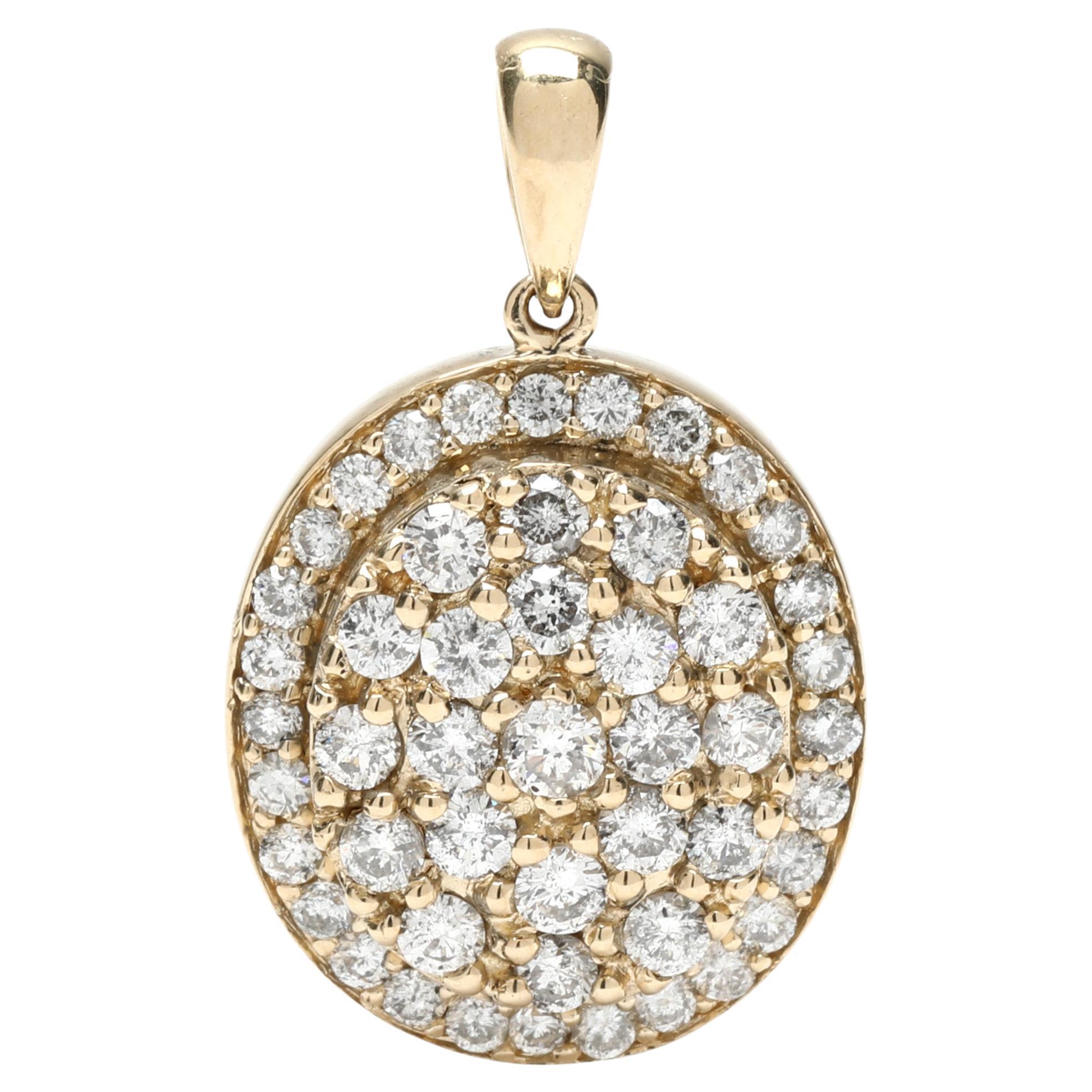 1ctw Diamond Cluster Oval Pendant, 14k Yellow Gold, Length 1 Inch